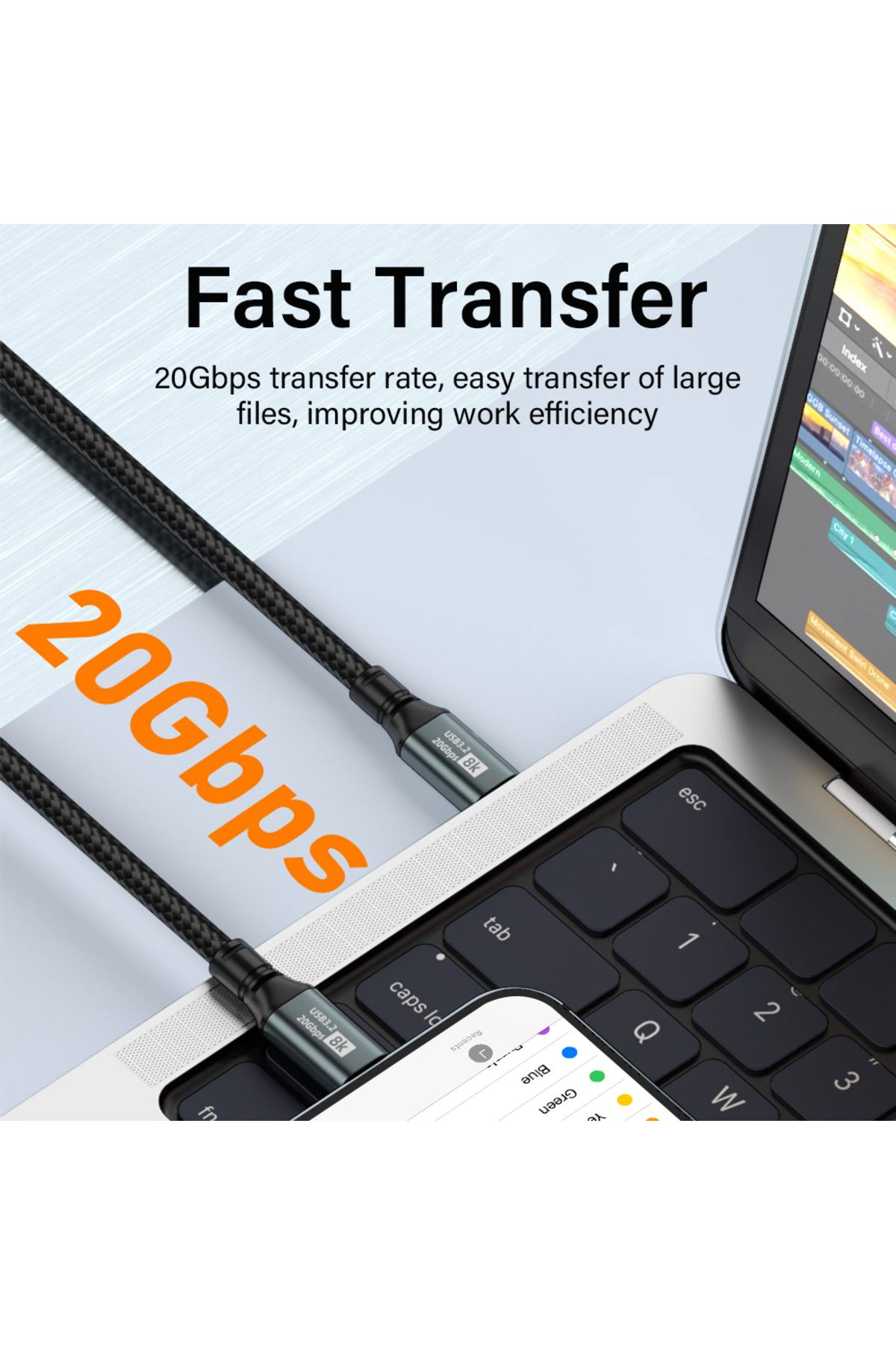 Nephy-PD100W USB 3.2 20Gbps ThunderBolt 3 Type C to Usb C Cable 8K@60Hz USB-C Cable Cord For iPhone 15 ... 5