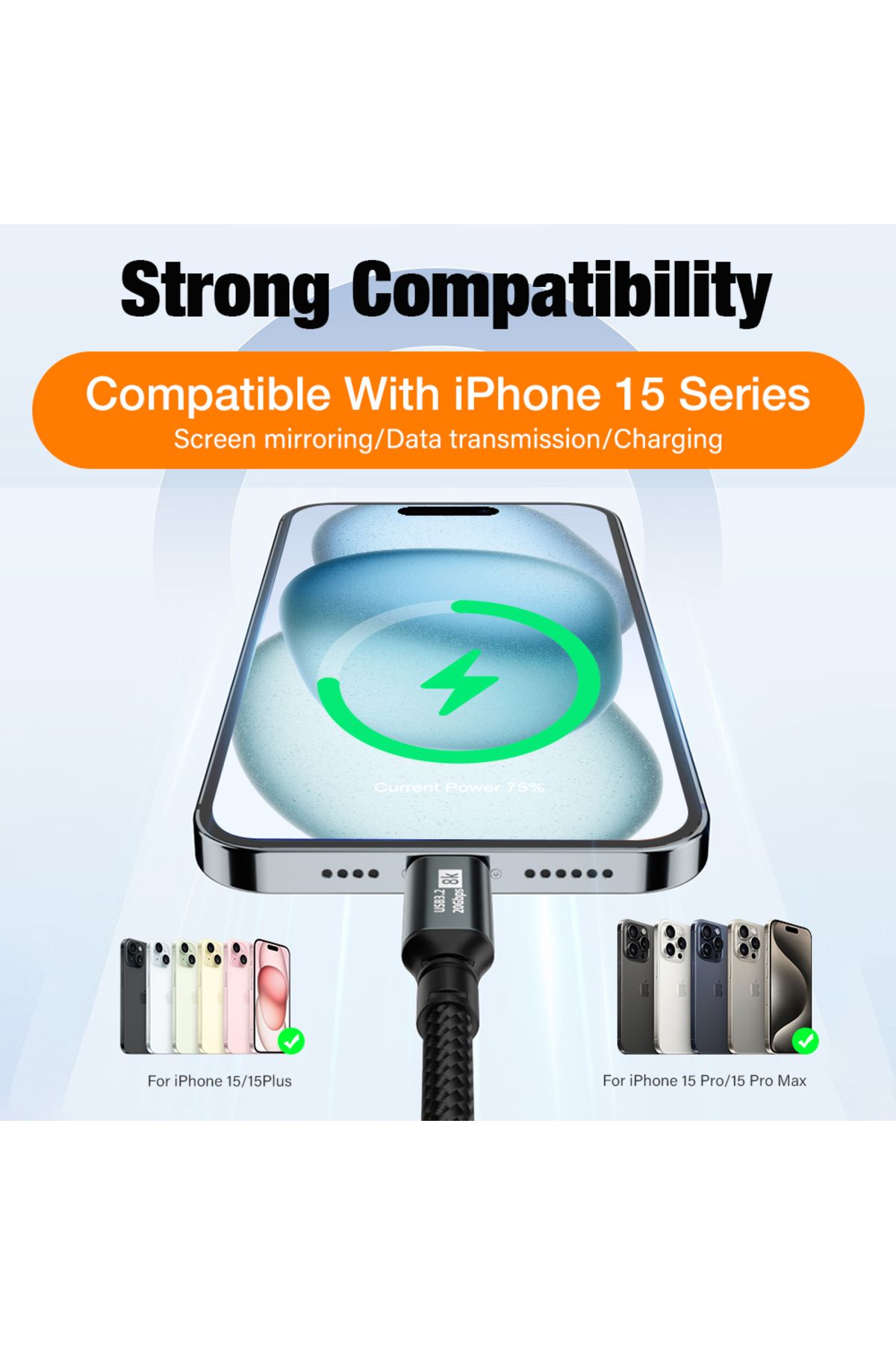 Nephy-PD100W USB 3.2 20Gbps ThunderBolt 3 Type C to Usb C Cable 8K@60Hz USB-C Cable Cord For iPhone 15 ... 4