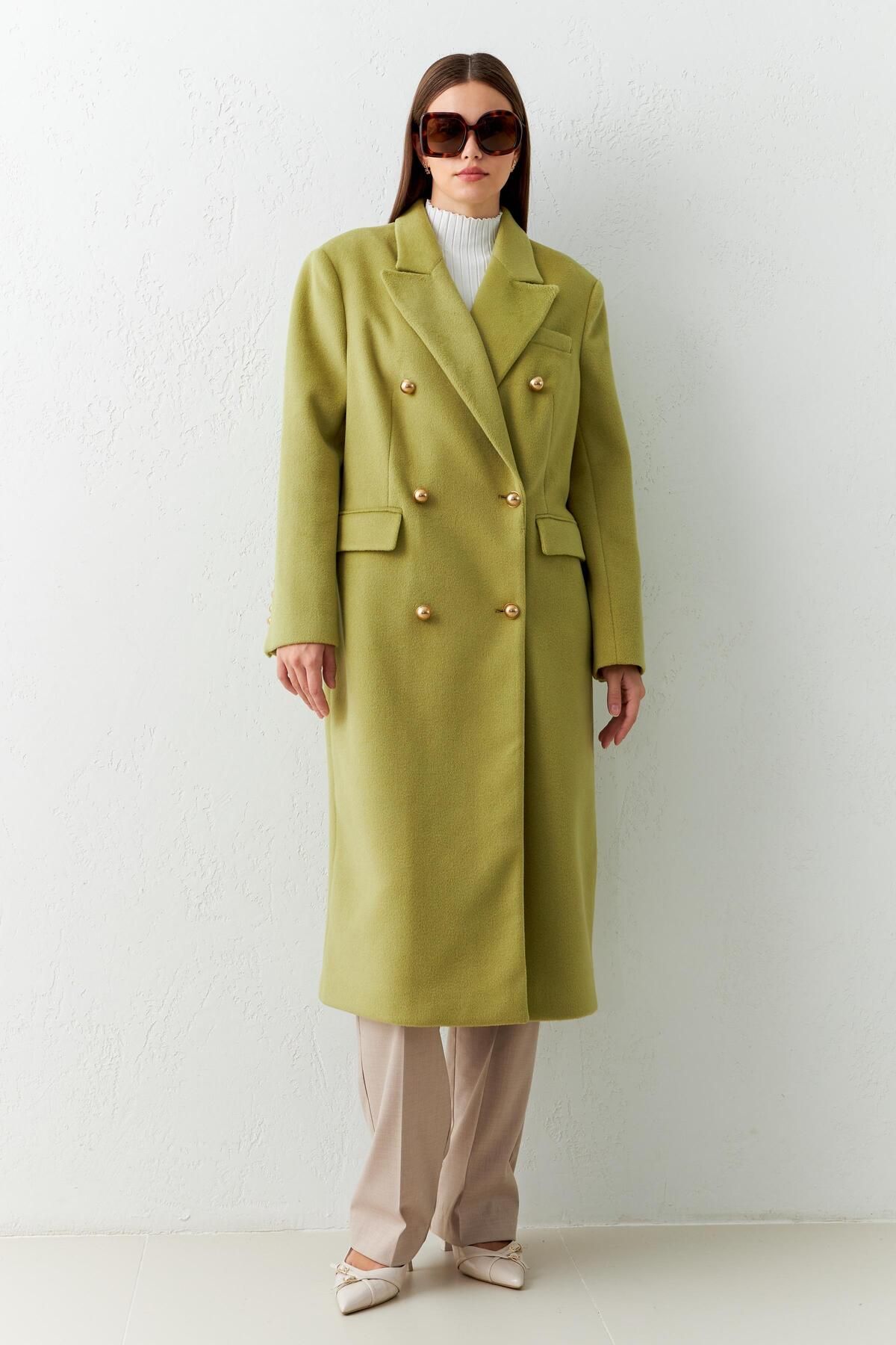 Setre-Light Green Midi Coat with Pocket and Button Detail 4