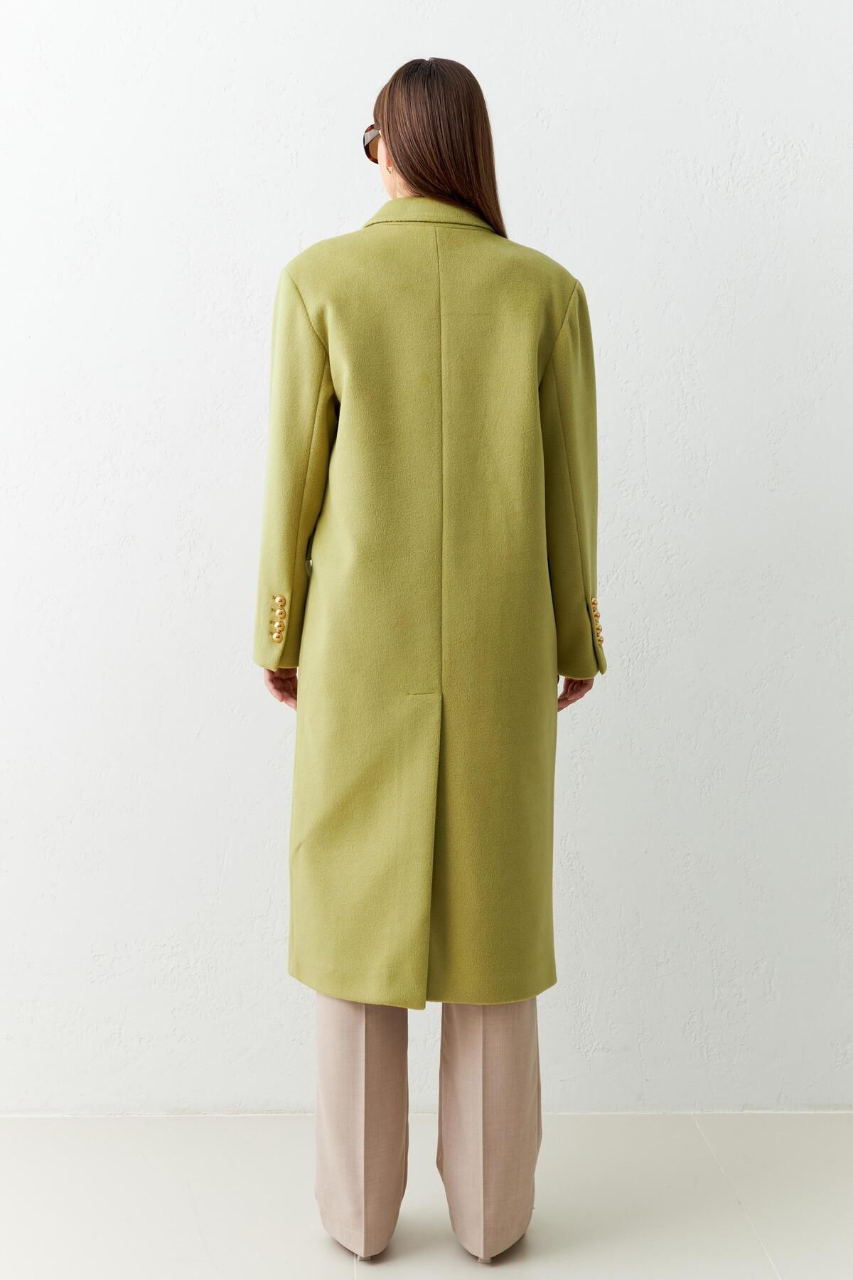 Setre-Light Green Midi Coat with Pocket and Button Detail 3