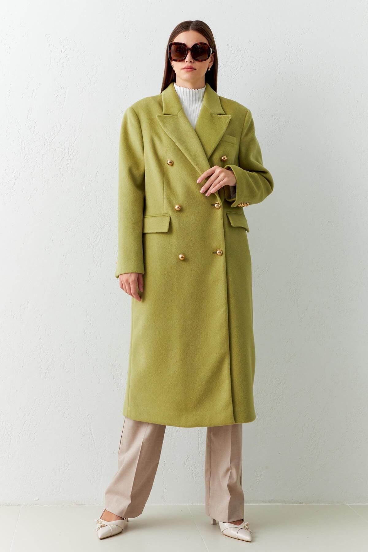 Setre-Light Green Midi Coat with Pocket and Button Detail 5