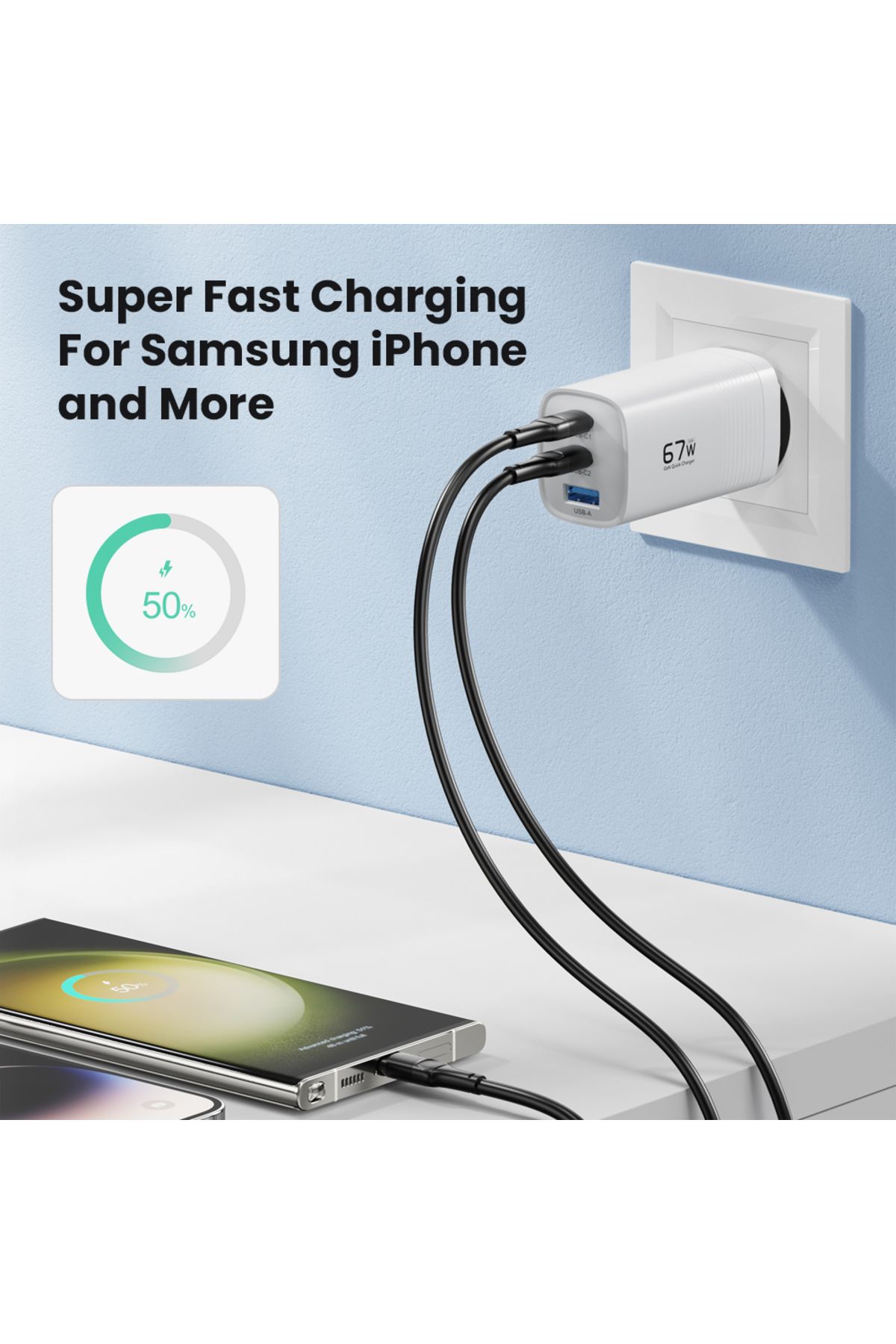 ASOMETECH-67W GaN Fast Charging Type C Charger for iPhone Xiaomi USB Type C High Speed PD Charge for Samsun... 5