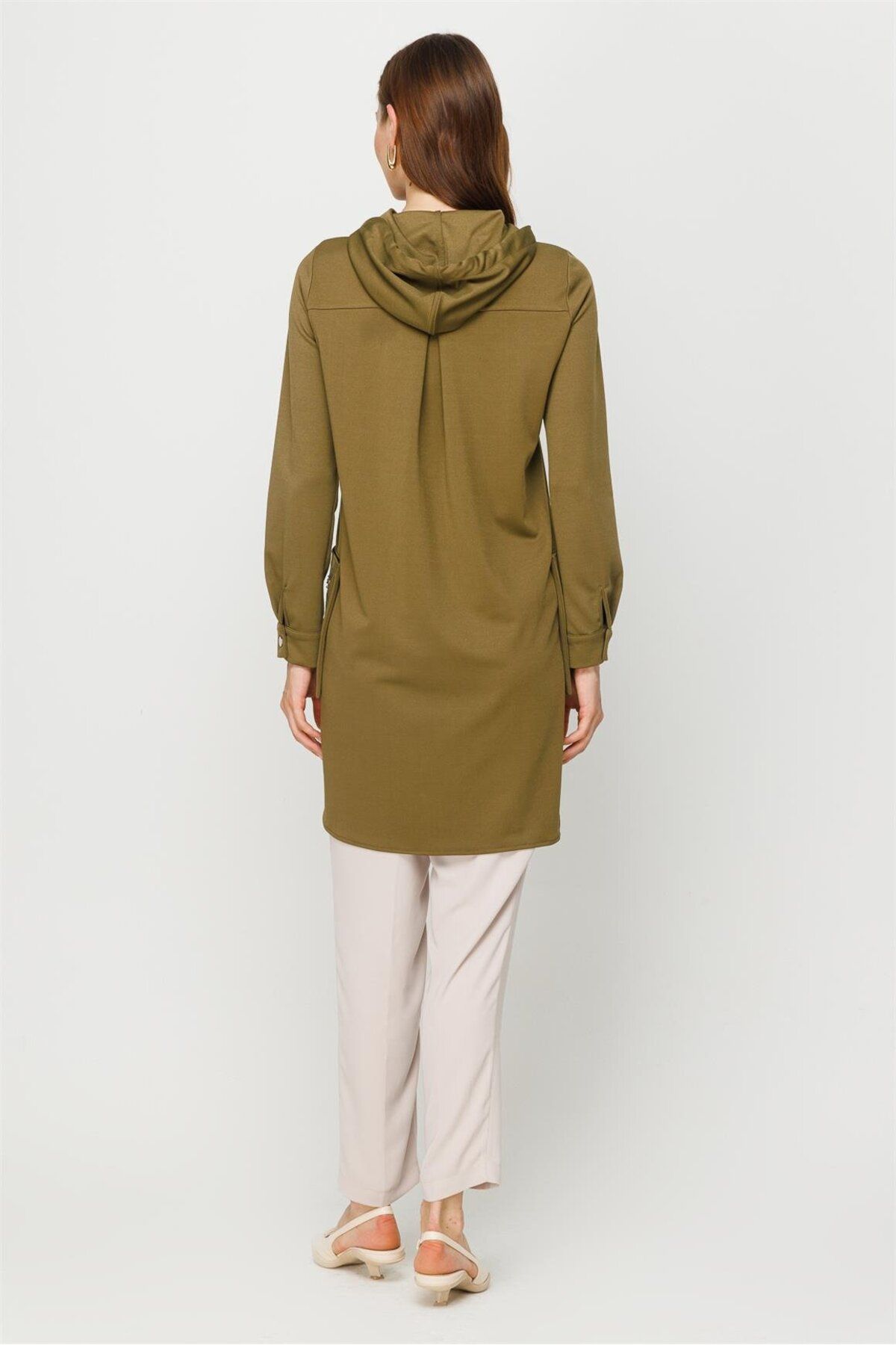 Esswaap-Go and Go Tunic with Stone Embroidered Zipper Closure on Bag Pocket Khaki 6