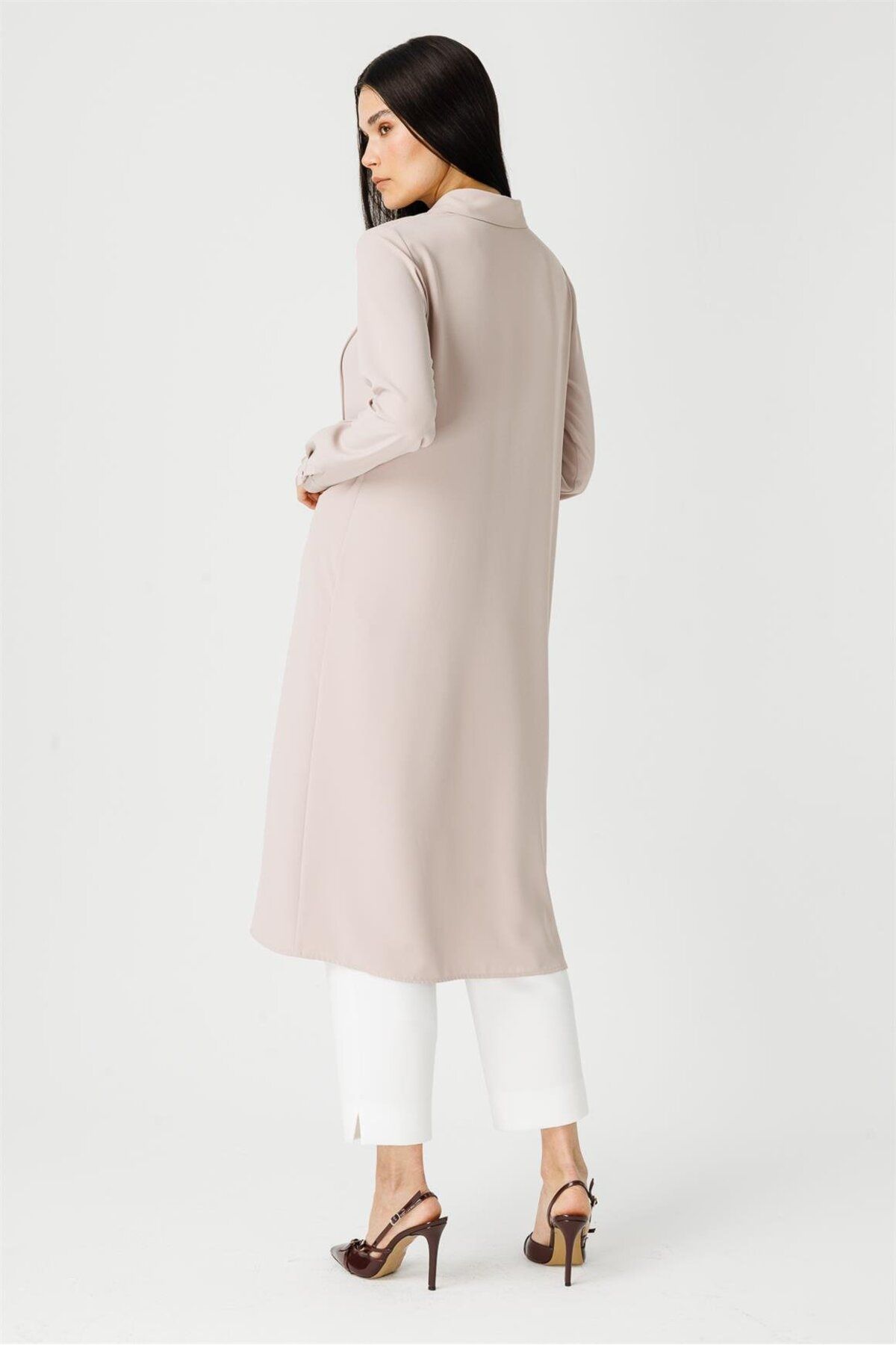 Esswaap-Stone Color Long Saviour Tunic - Stitching and Crest Detail 6