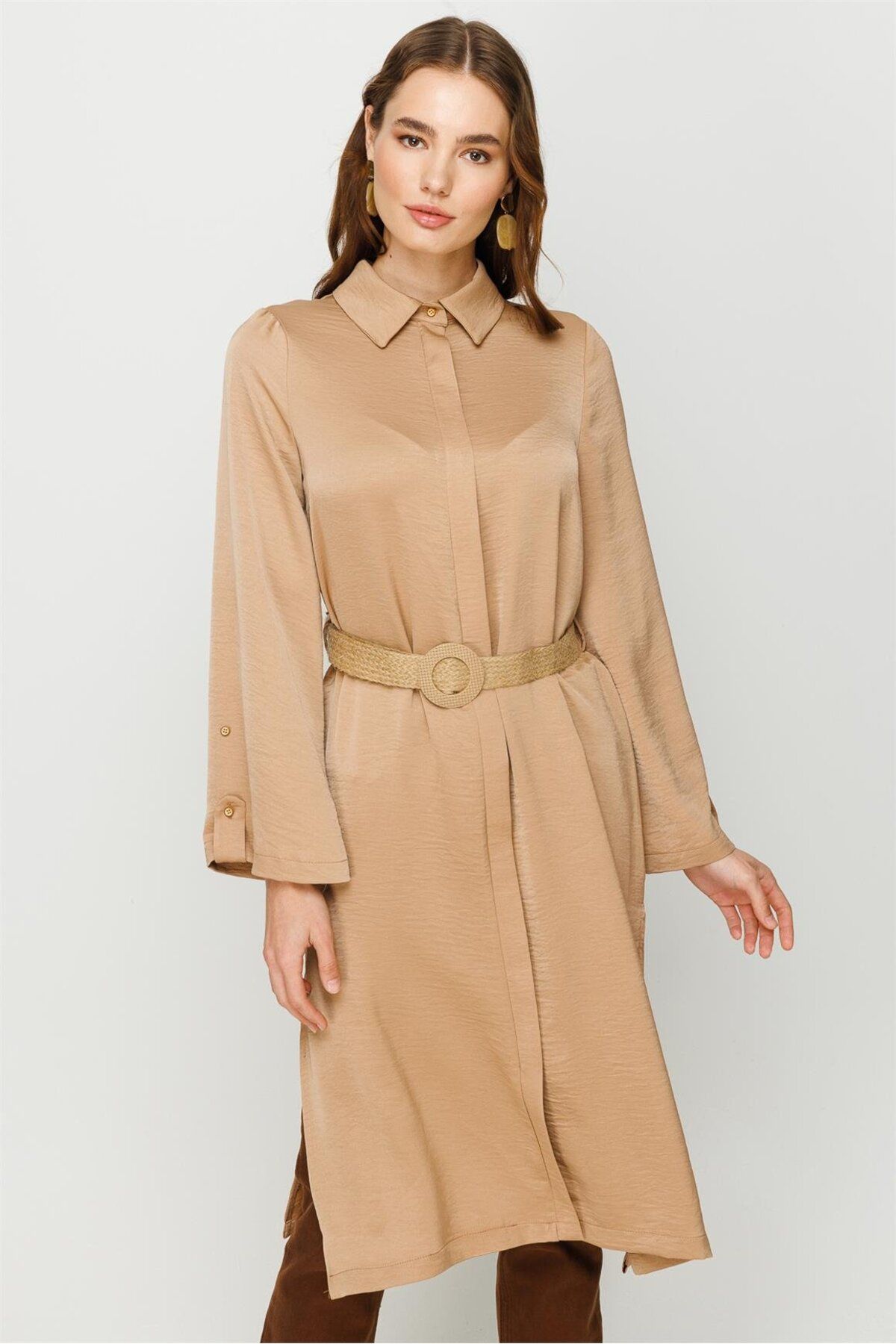 Esswaap-Zipper Closure Mesh Belted Rescue Tunic Mink 6