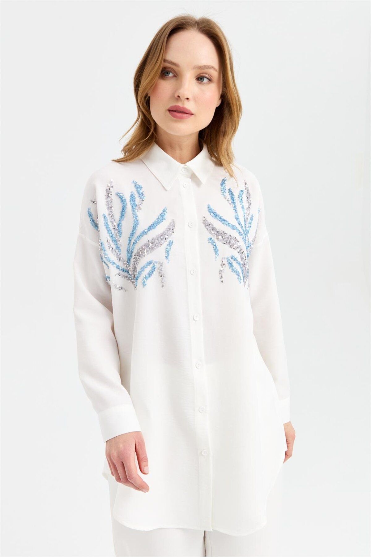 Esswaap-Ecru Tunic - Double Color Sequin Detailed 3