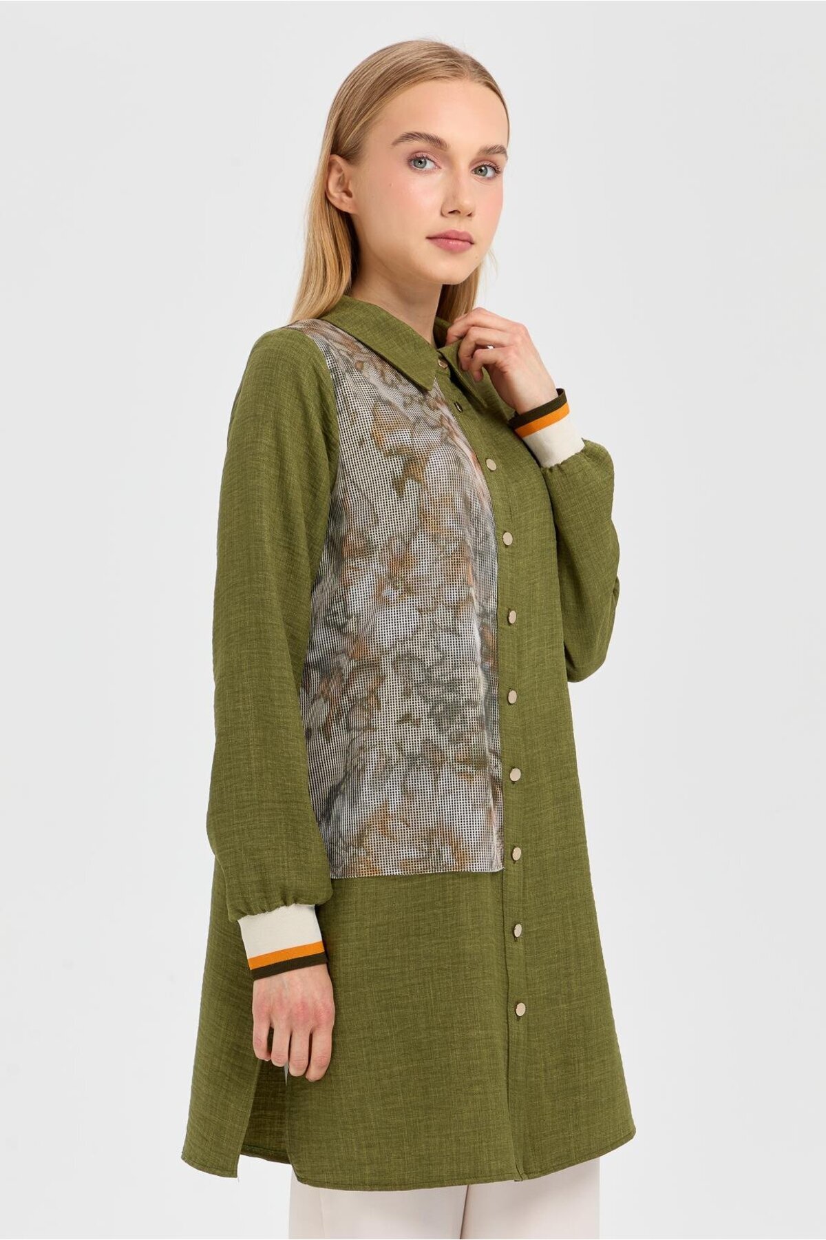 Esswaap-Khaki Tunic - Mesh Detailed 4