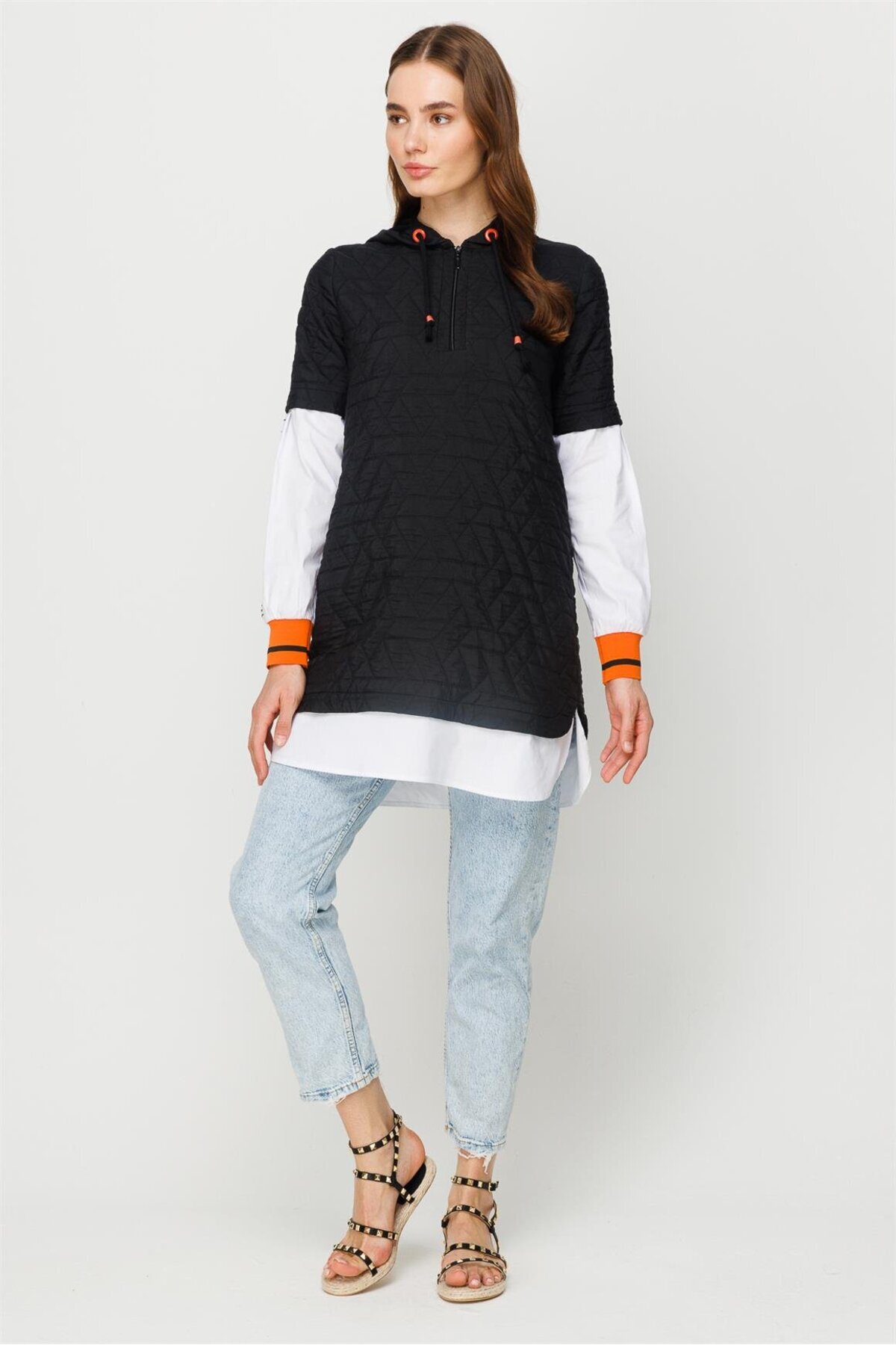 Esswaap-Puffer Detailed Hooded Tunic Black 2