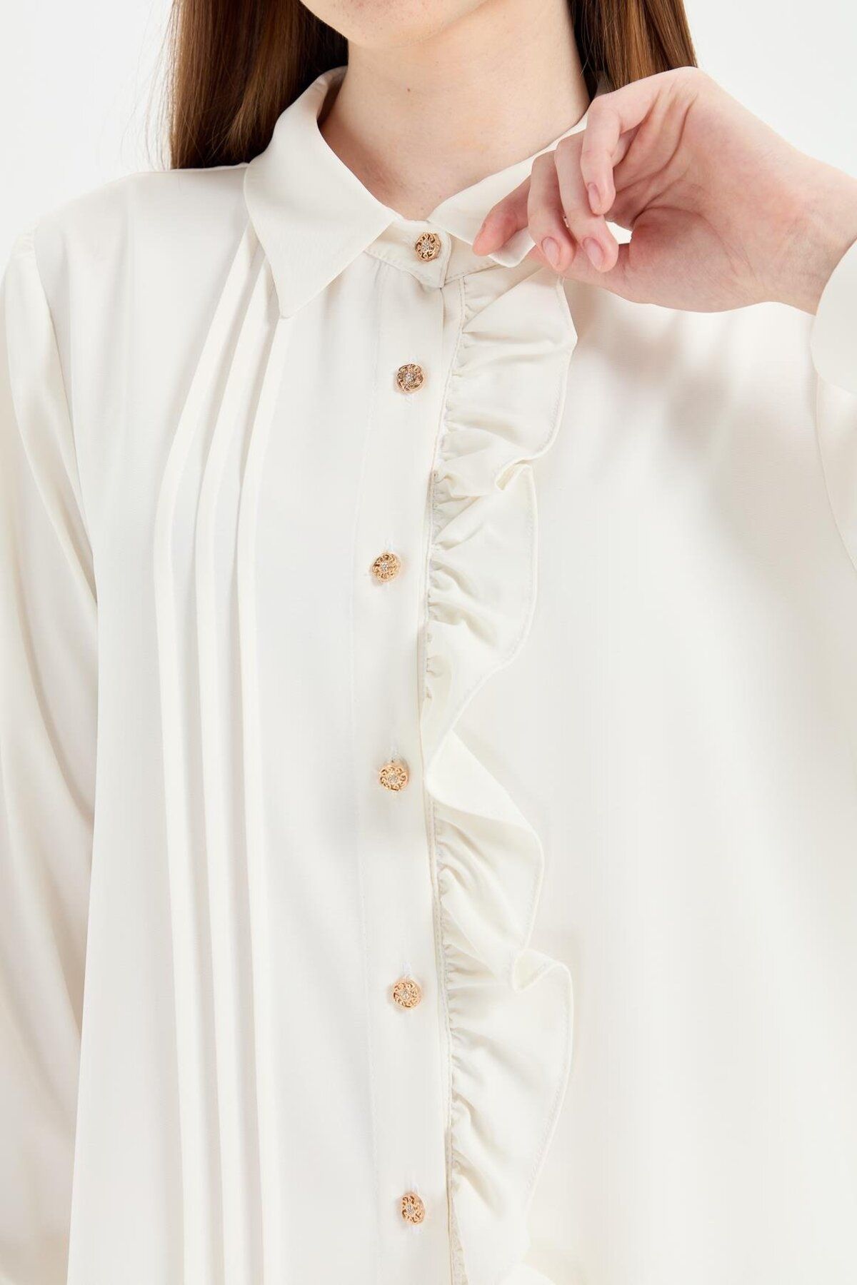 Esswaap-Ecru Tunic - Frill Detail on the Front 4