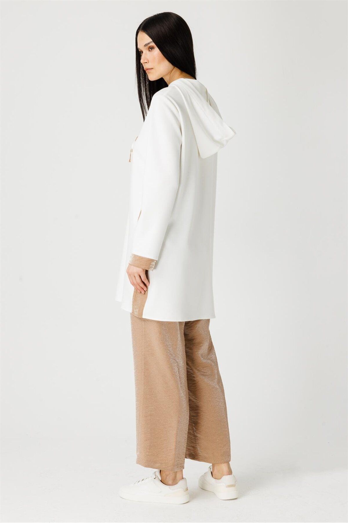 Esswaap-Ecru Tunic - Fabric Side Stripe Detail and Hoodie 2