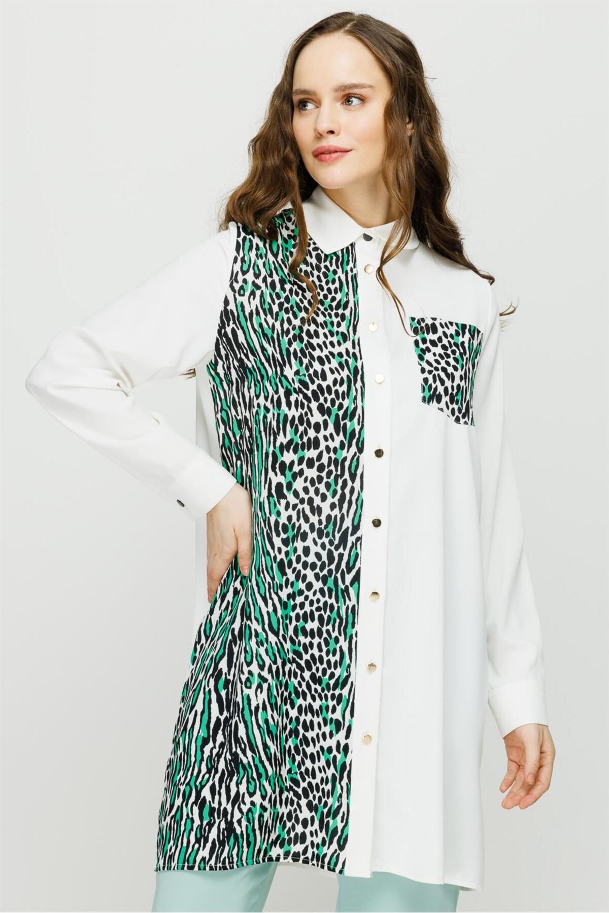 Esswaap-Tunica eleganta cu imprimeu leopard verde 2