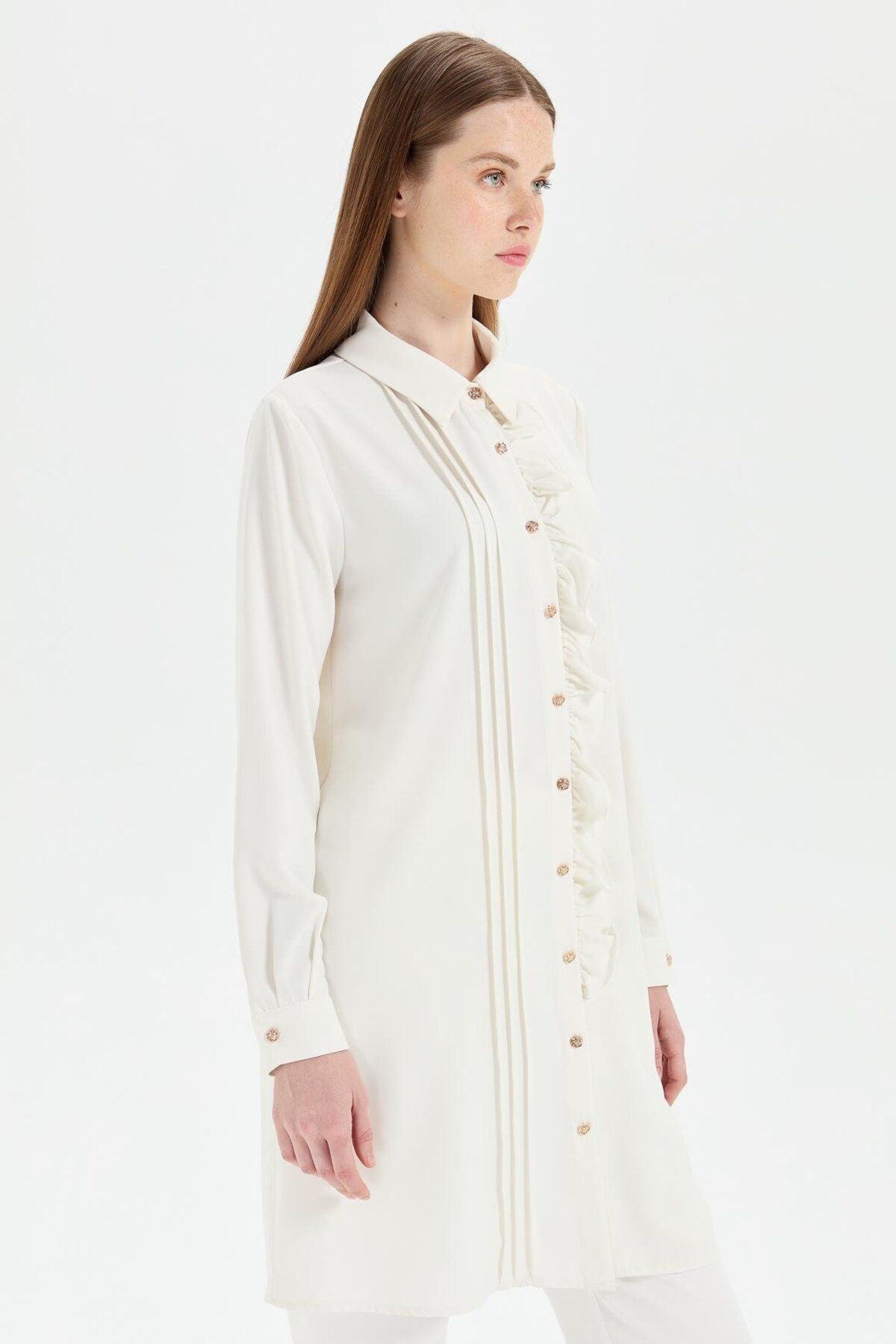 Esswaap-Ecru Tunic - Frill Detail on the Front 3