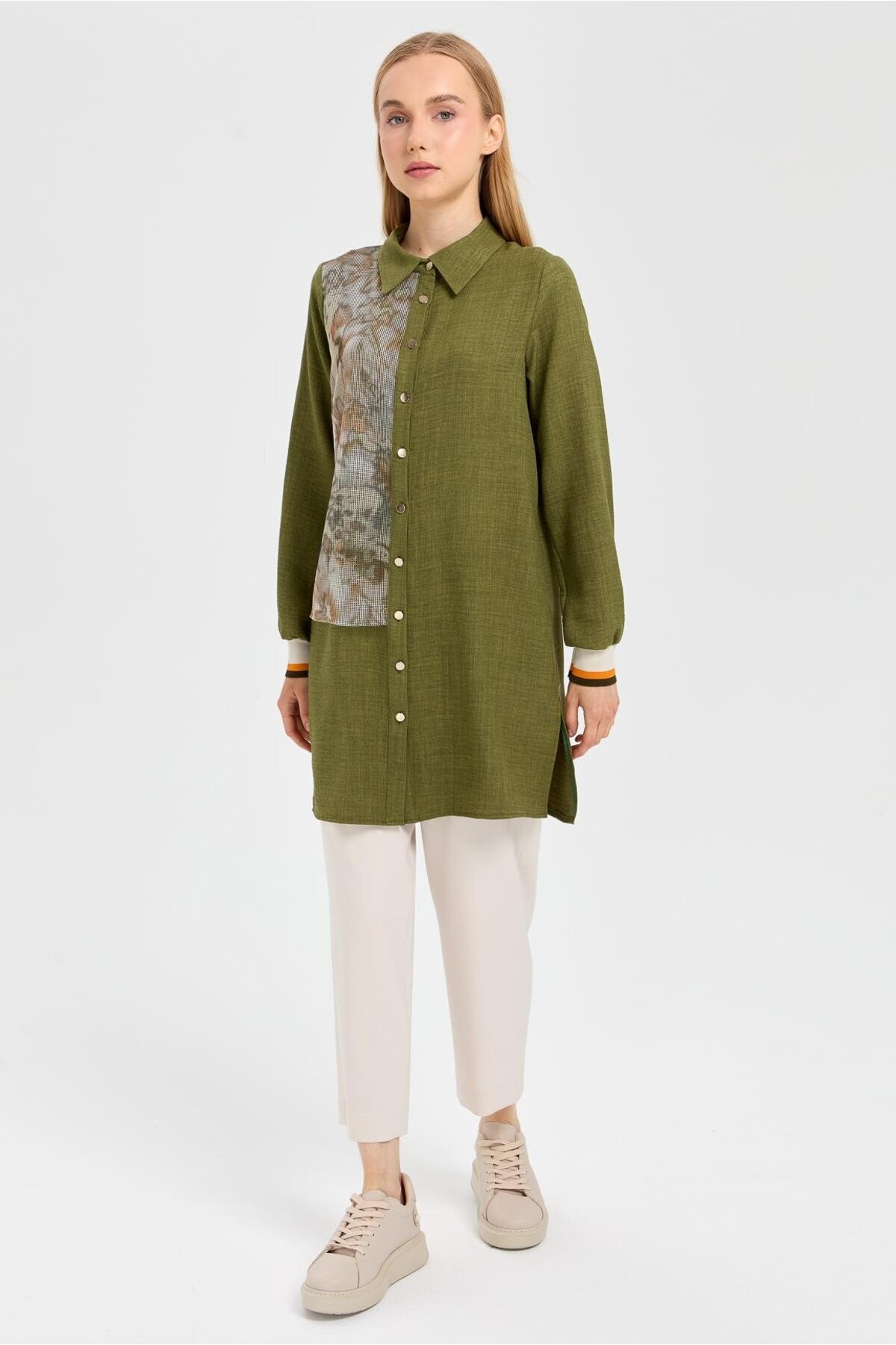 Esswaap-Khaki Tunic - Mesh Detailed 1