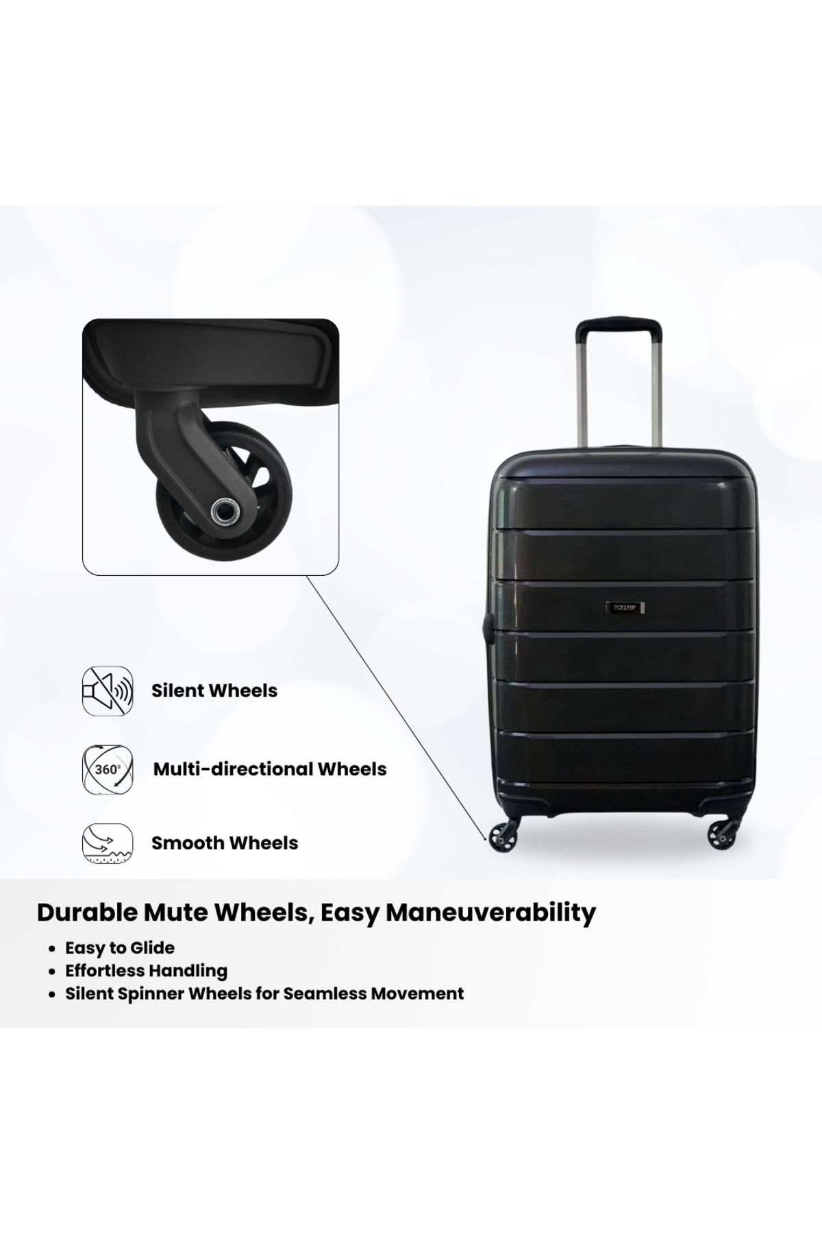 Rower-Hardcase PP TSA Suitcase,Unbreakable Expandable 4 Double Wheels,4Pcs Luggage Trolley Set BLK 5