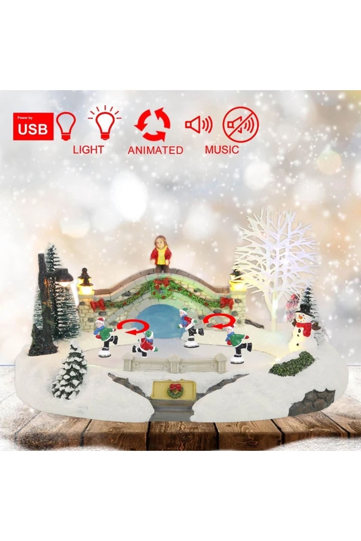 Choice-Animated Christmas Village Skating Scene Collection Building Figurines Lights Ice Skating Rink De... 2