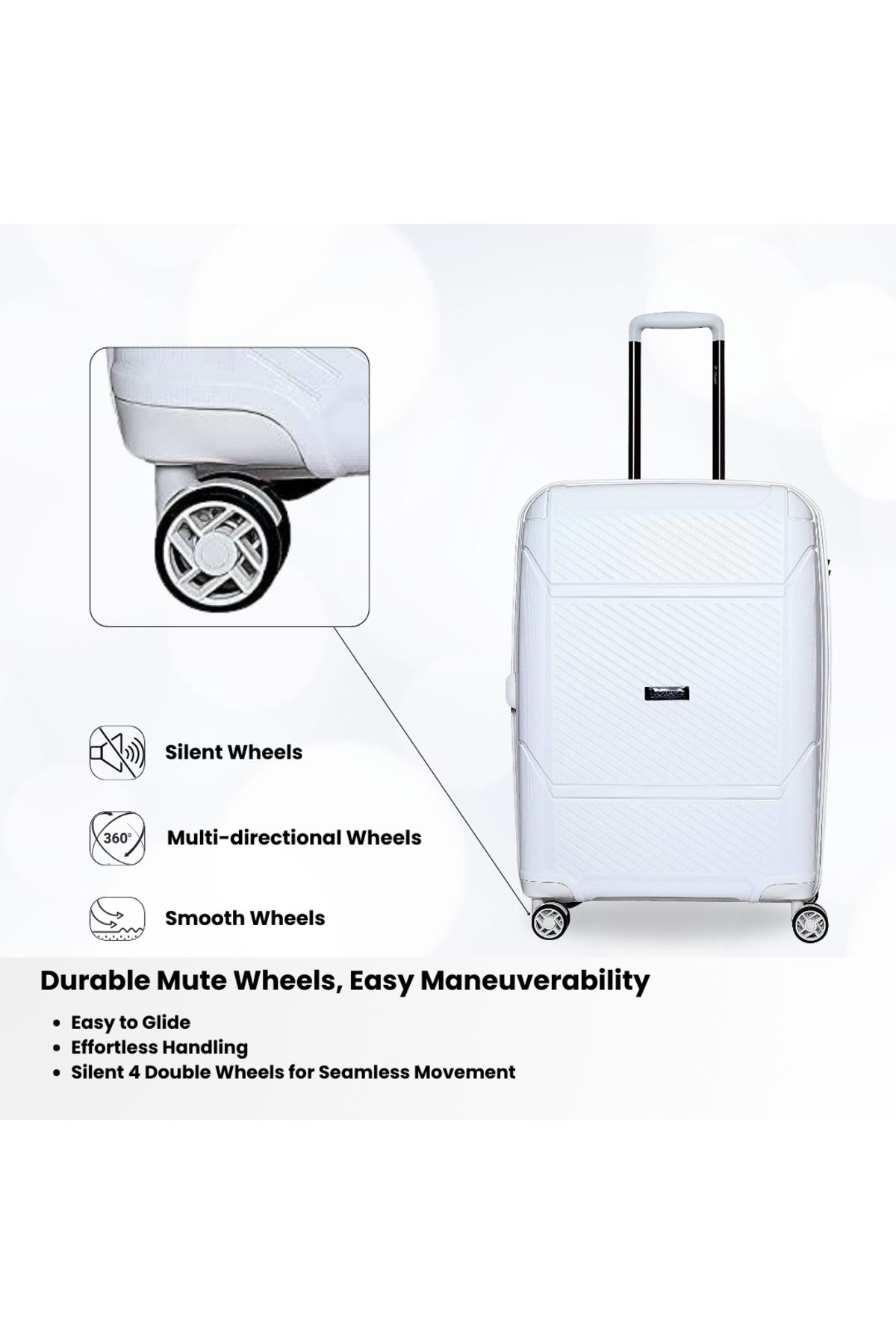 Rower-Hardshell PP TSA Suitcase,Unbreakable Expandable 4 Double Wheels,4Pcs Luggage Trolley Set WHT 5