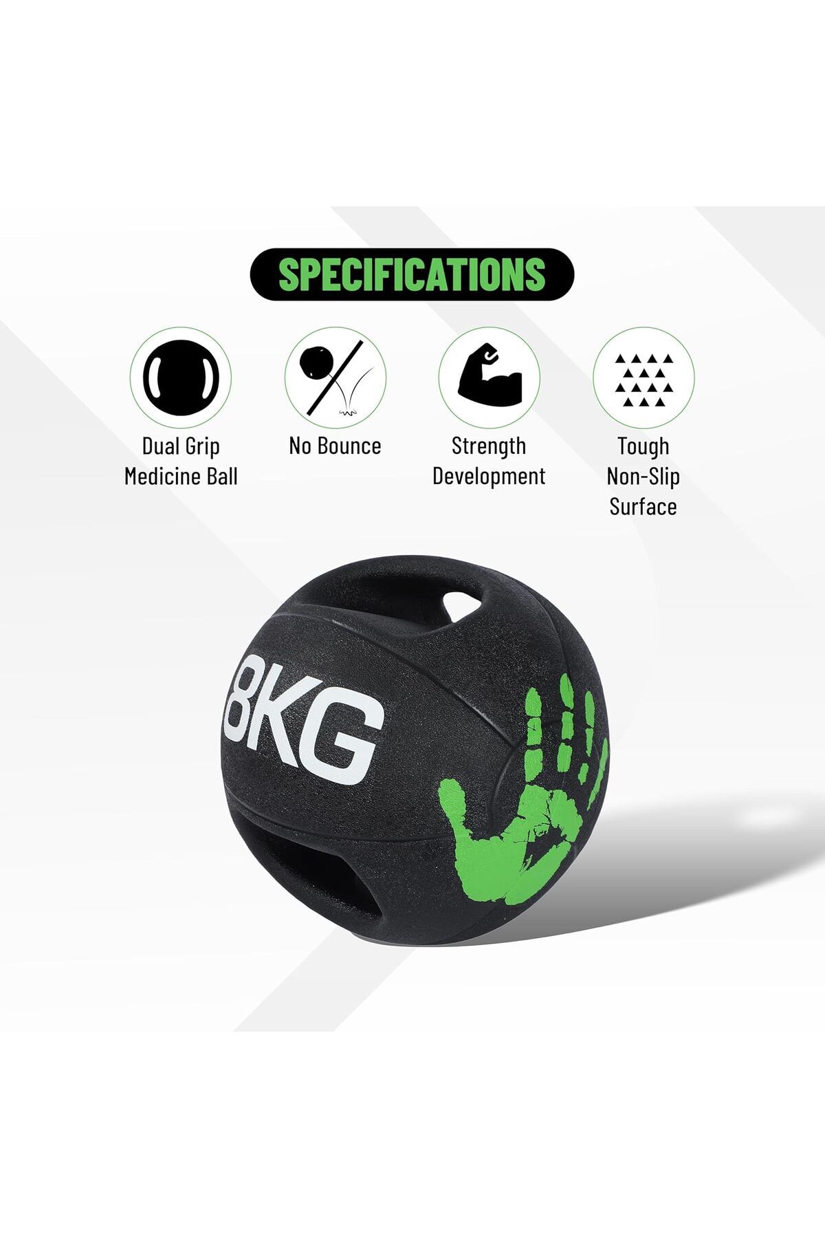 Endless-8 KG (17.6 LB) Medicine Ball with Dual Handle Grip | Black | Rubber | For Core Strength 2