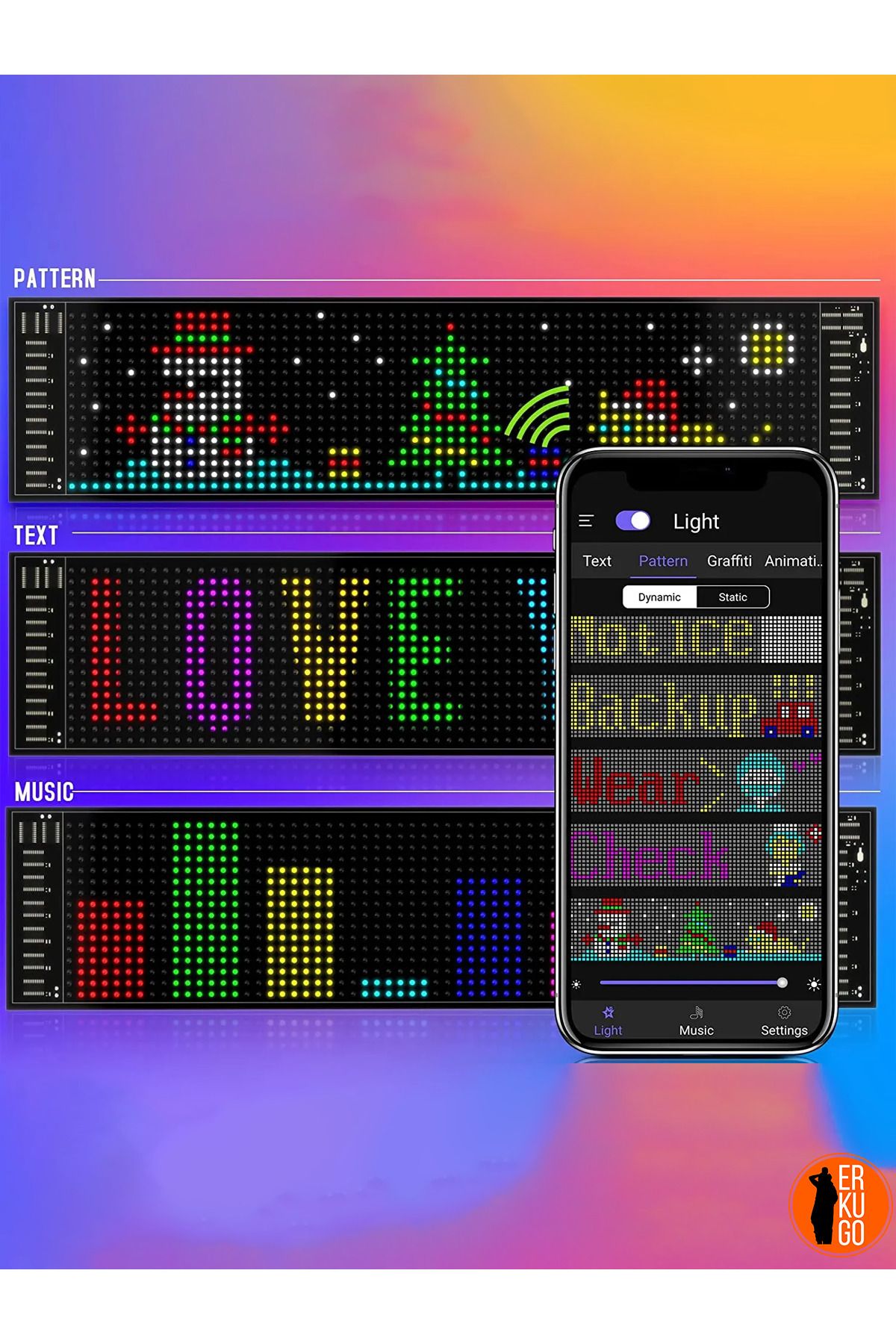 ERKUGO-Programmable Car LED Screen - Phone App, Remote Control, Floating Lettering Emoji 6