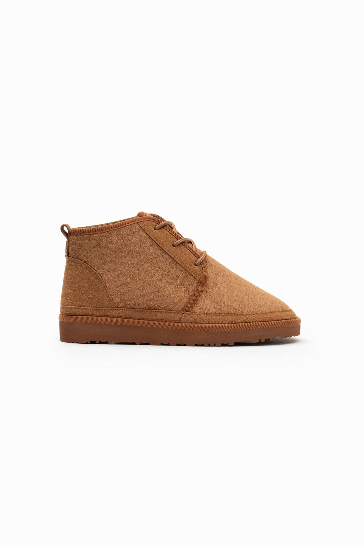 NİŞANTAŞI SHOES-Dámske čižmy Athens Brown Suede Flat Sole Lace Detail 5