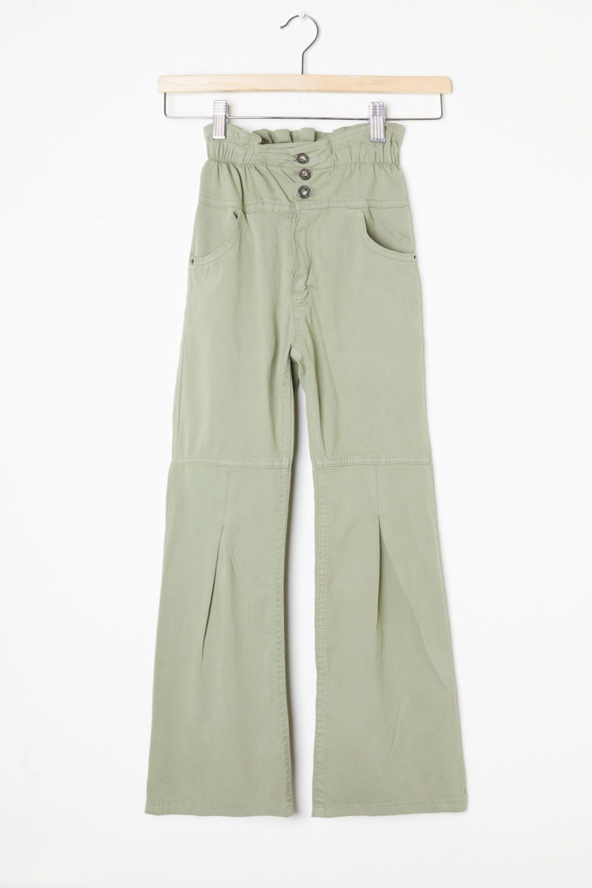 Cansın Mini-Khaki Flare Leg Elastic Waist Girl's Trousers 16234 1