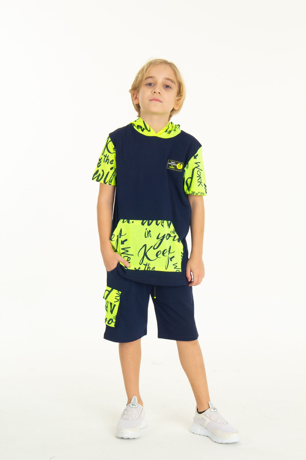 Cansın Mini-Boy's Kangaroo Pocket Shorts Suit 4-14 Years 14055 1