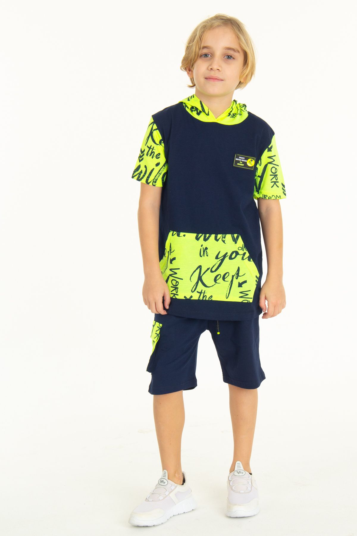 Cansın Mini-Boy's Kangaroo Pocket Shorts Suit 4-14 Years 14055 5