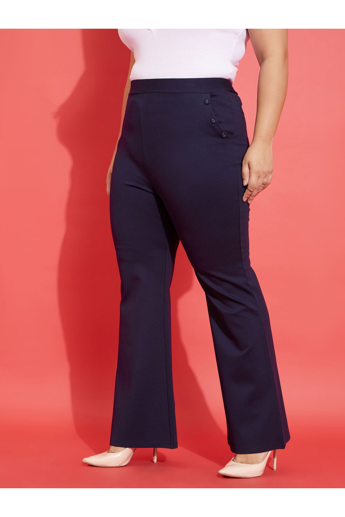 Sassafras By Styli-Plus Button Bell Bottom Trousers with Pockets 3