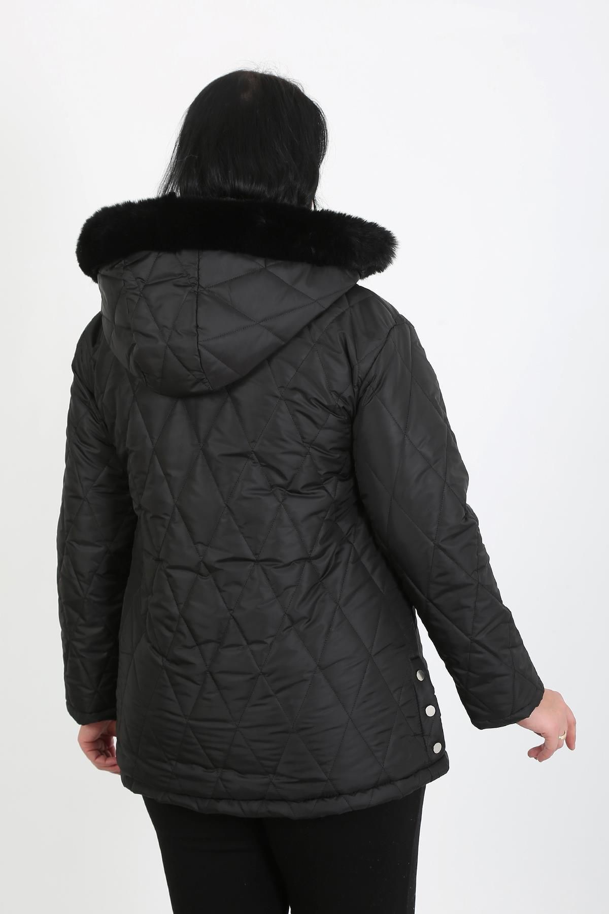 By Alba Collection-Women's Black Jessica Quilted Large Size Coat 4