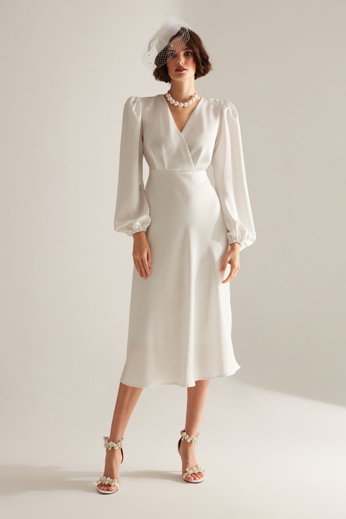 BETTY & SAM Rochie Evazată Cu Guler Dublu Alb Vesel Femeie - 38