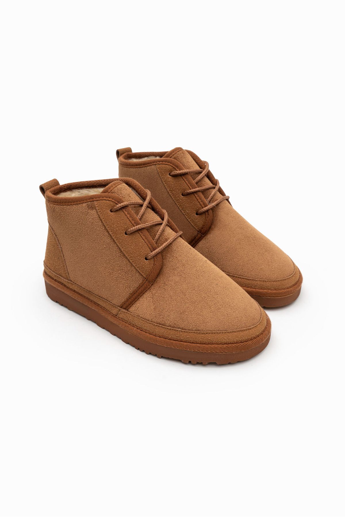 NİŞANTAŞI SHOES-Dámske čižmy Athens Brown Suede Flat Sole Lace Detail 6