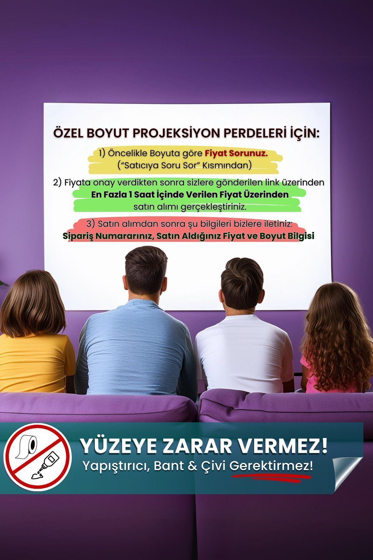 Genel Markalar Özel Boyut Siparişleri Için Projeksiyon Perdesi, Duvar Ev Sineması, Duvar Projeksiyon Perdesi