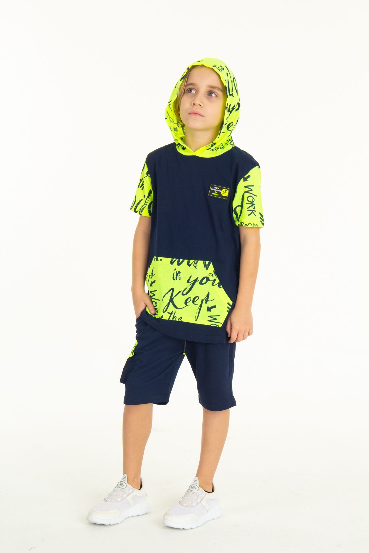 Cansın Mini-Boy's Kangaroo Pocket Shorts Suit 4-14 Years 14055 2