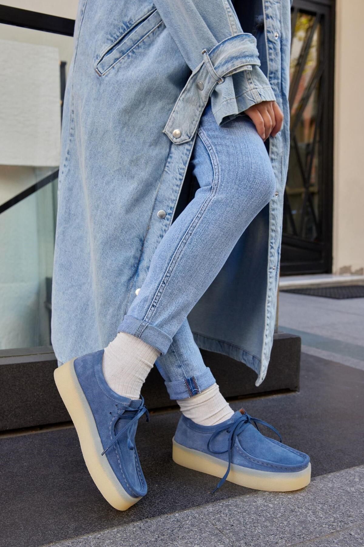 NILUFARR-Pantofi de damă James Denim Blue din piele naturală cu șireturi 5