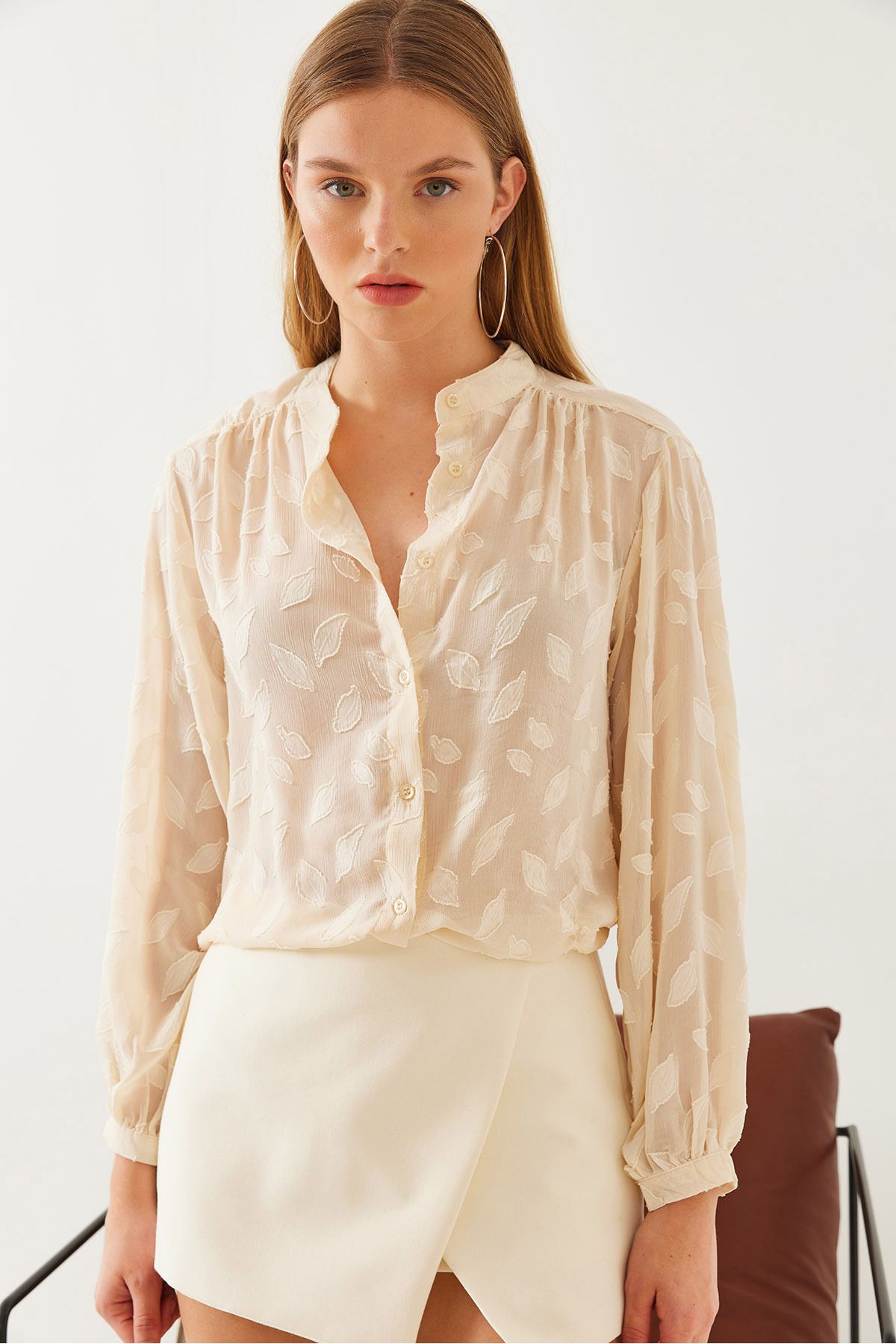 Bianco Lucci-Women's Semi Sheer Tasseled Shirt Mbms042 60501042 4