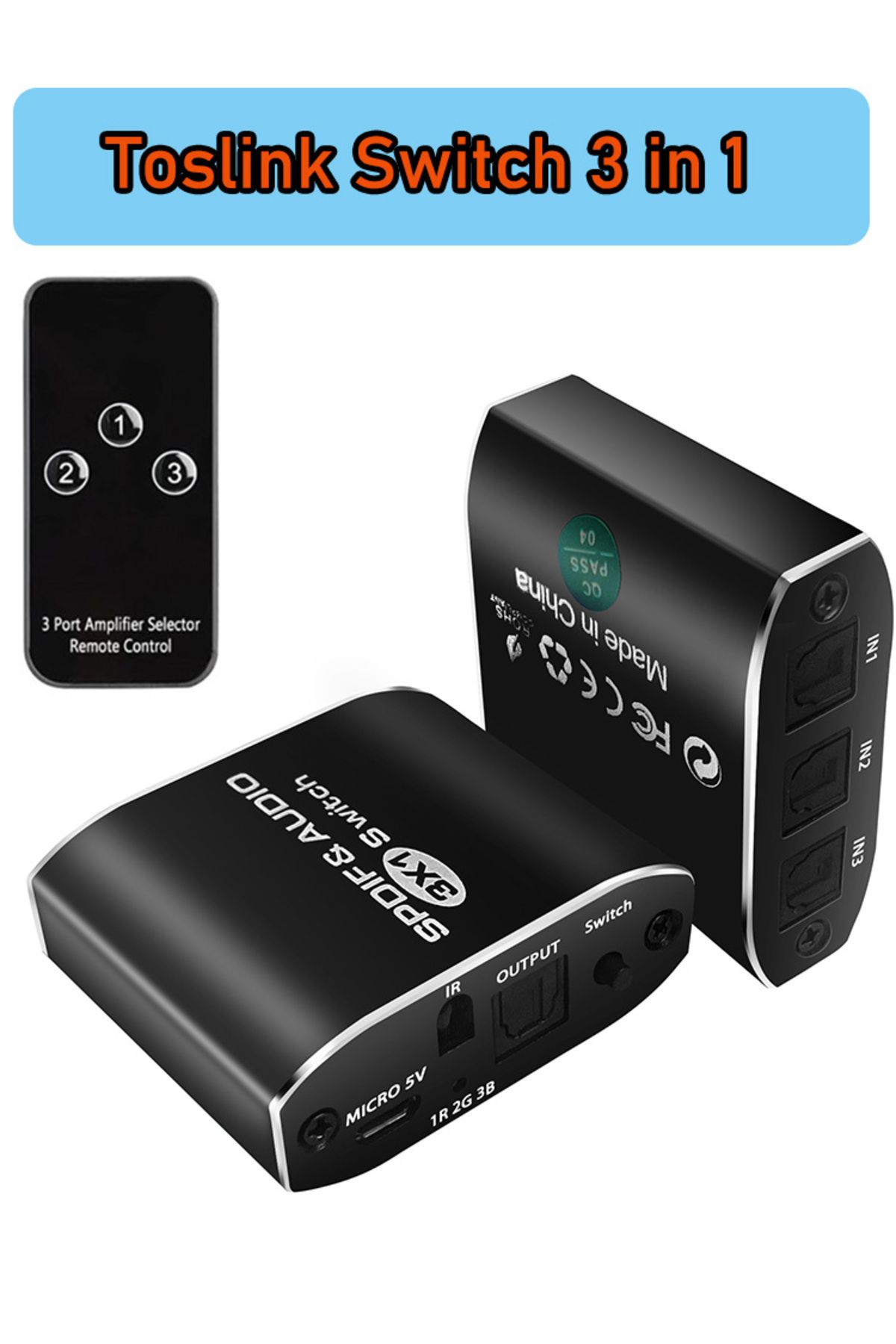 Choice-Check Note 3 In 1 Out Switch Digital Optical Audio Switch Splitter 5.1ch Toslink Spdif Coaxial Audio 8