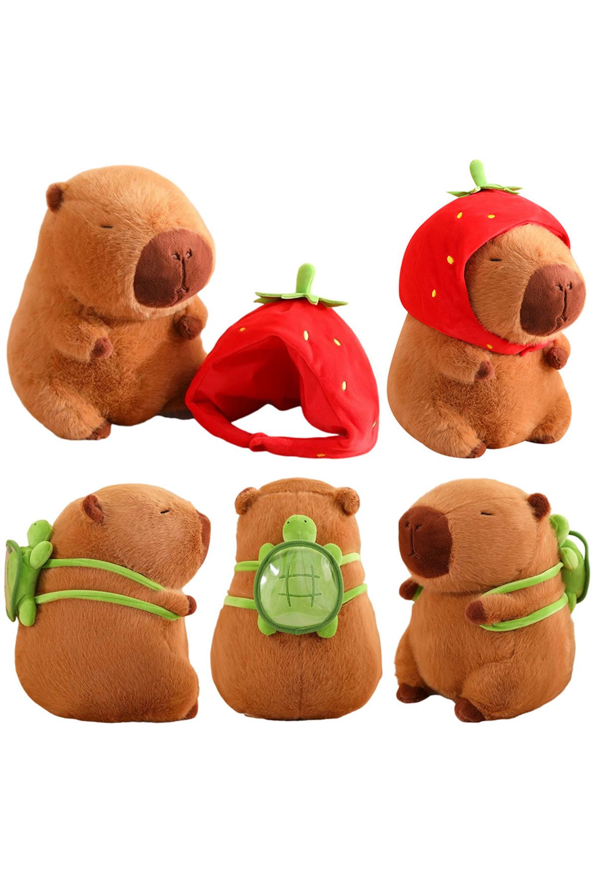 Choice-Cute Capybara Plush Toy Kawaii Fluffy Capybara With Turtle Bag Strawberry Cap Stuffed Animals Kid... 2