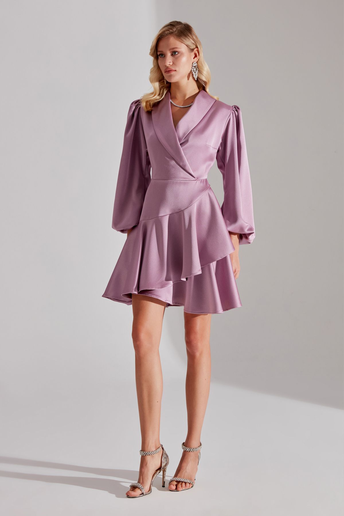 BETTY & SAM-HANNAH - Dark Lilac Flounce Engagement Dress 1