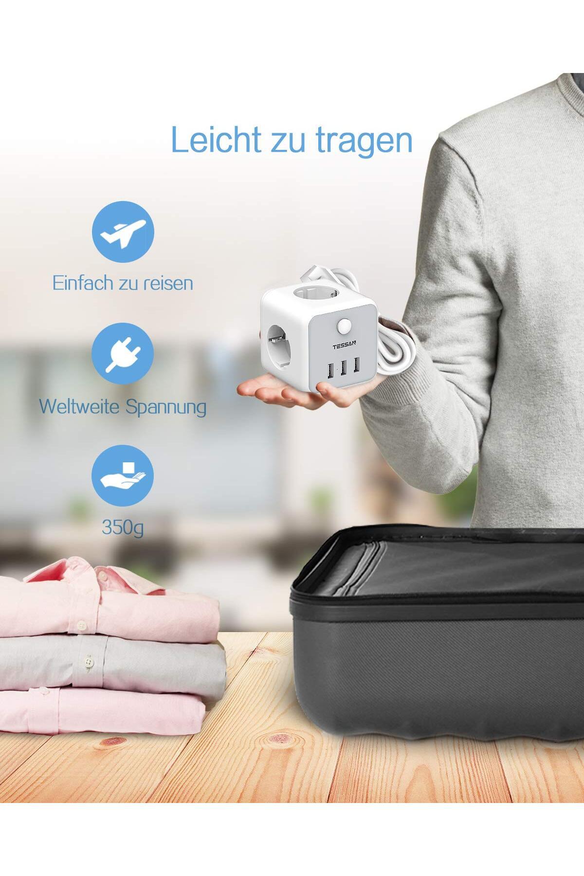 Choice-TESSAN EU Plug Power Strip Cube with 3 Outlets 3 USB Ports 1.5M Extension Cable Multi Socket Powe... 6