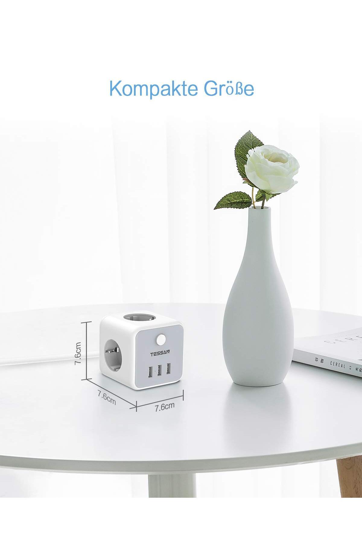 Choice-TESSAN EU Plug Power Strip Cube with 3 Outlets 3 USB Ports 1.5M Extension Cable Multi Socket Powe... 4