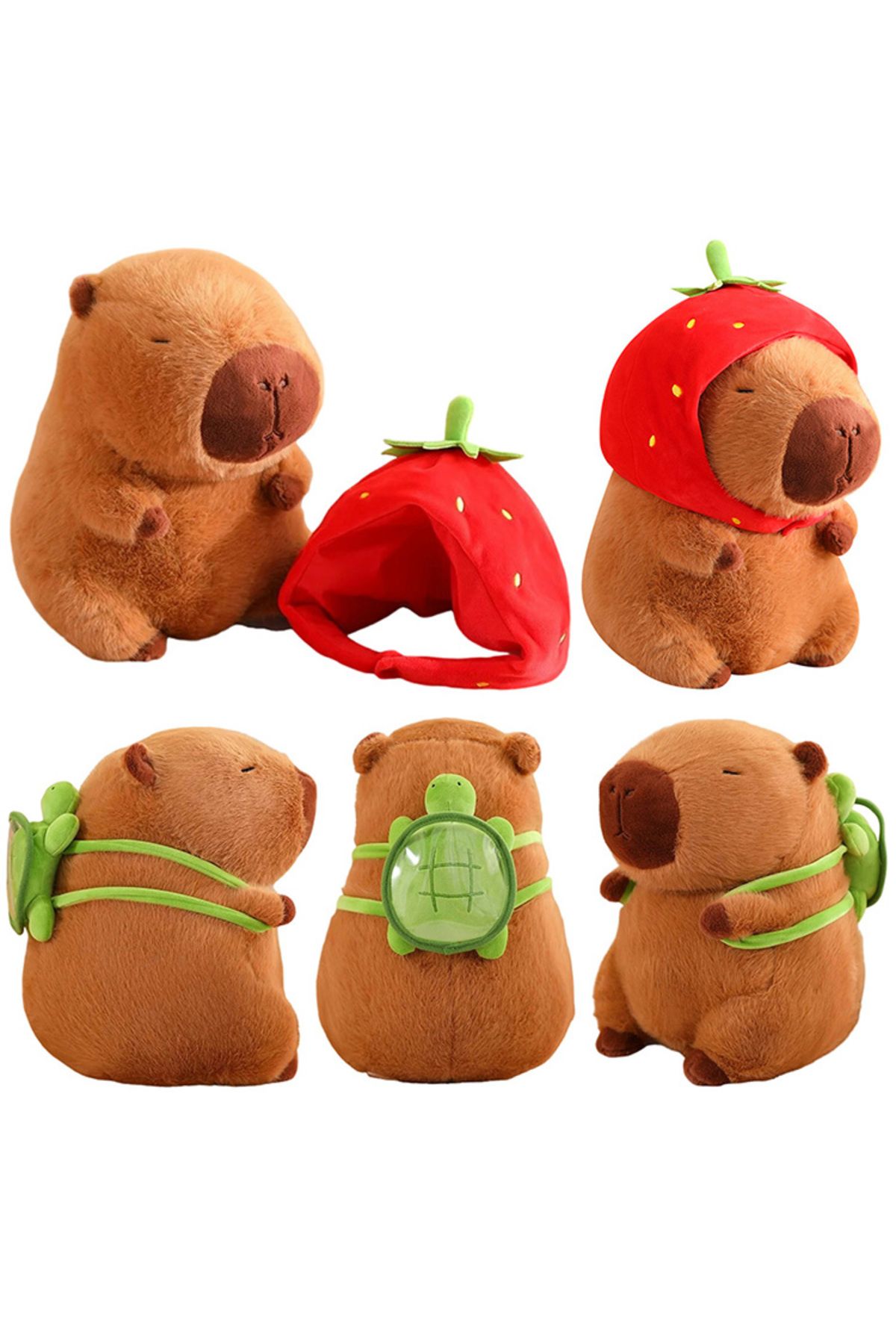 Choice-Cute Capybara Plush Toy Kawaii Fluffy Capybara With Turtle Bag Strawberry Cap Stuffed Animals Kid... 8