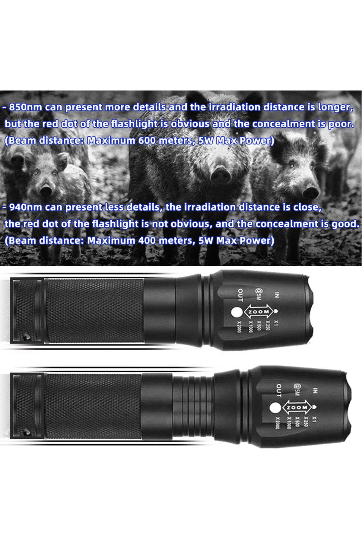 Activefire-IR LED Illuminator LED Zoomable 940nm 850nm Infrared Flashlight Night Vision Device for Hunting, ... 4