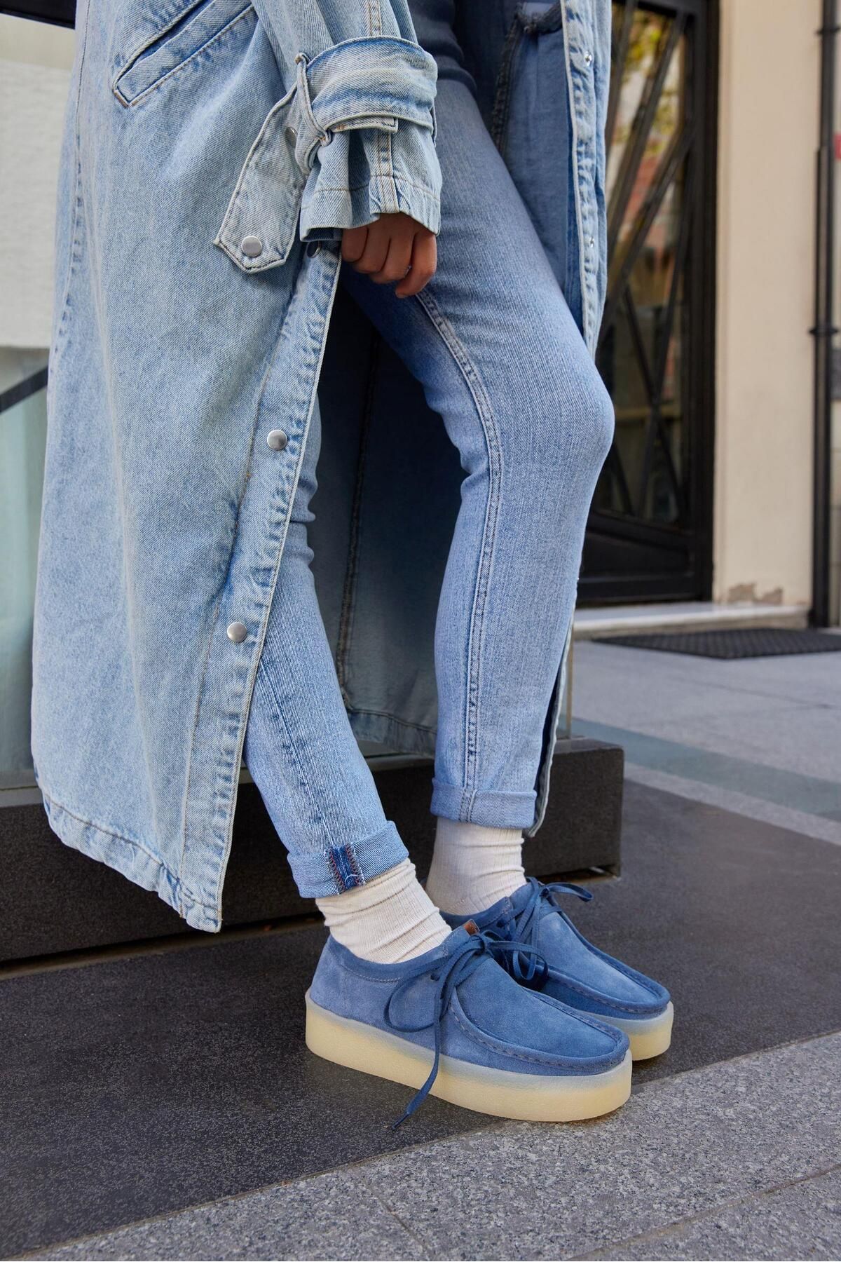 NILUFARR-Pantofi de damă James Denim Blue din piele naturală cu șireturi 4