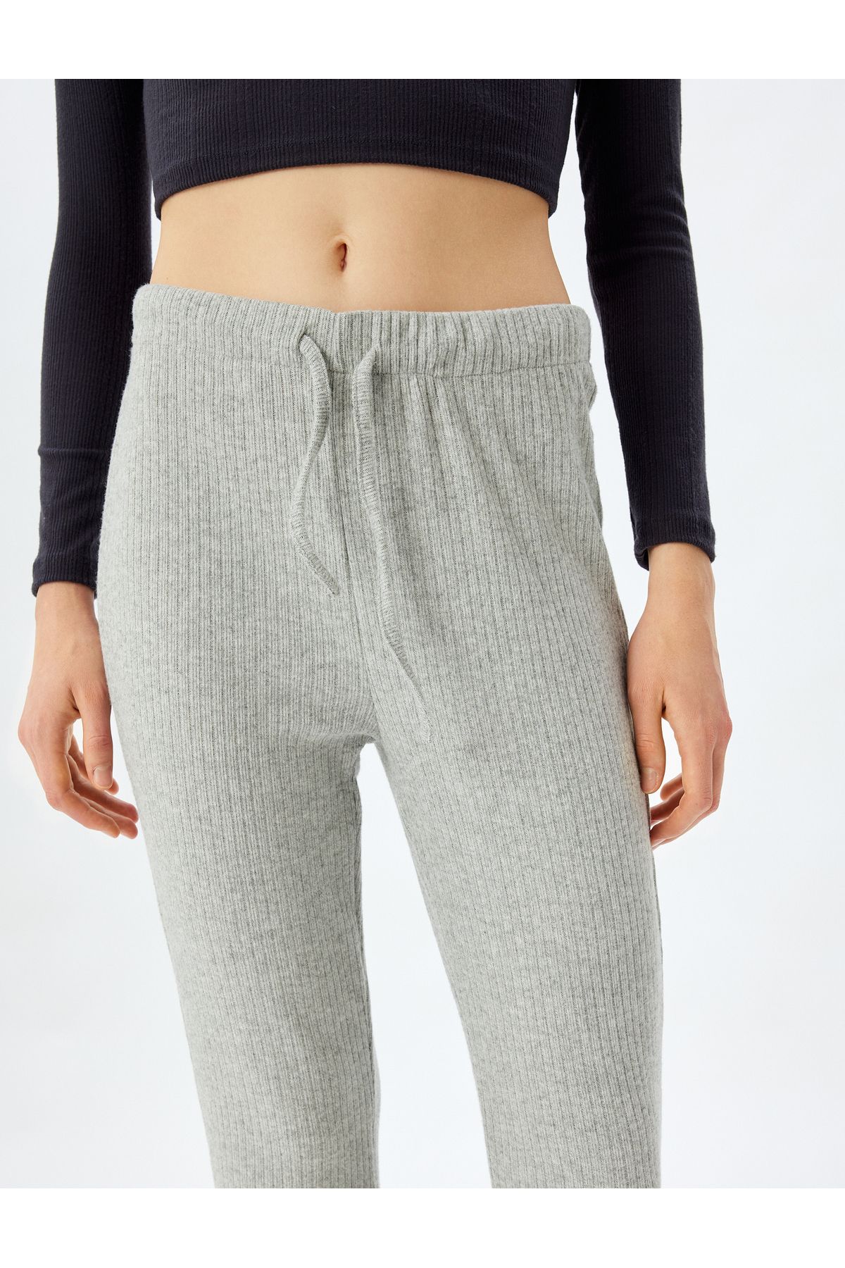 Koton-Soft Textured Knitted Pajama Bottom - Elastic Waist Tied 5