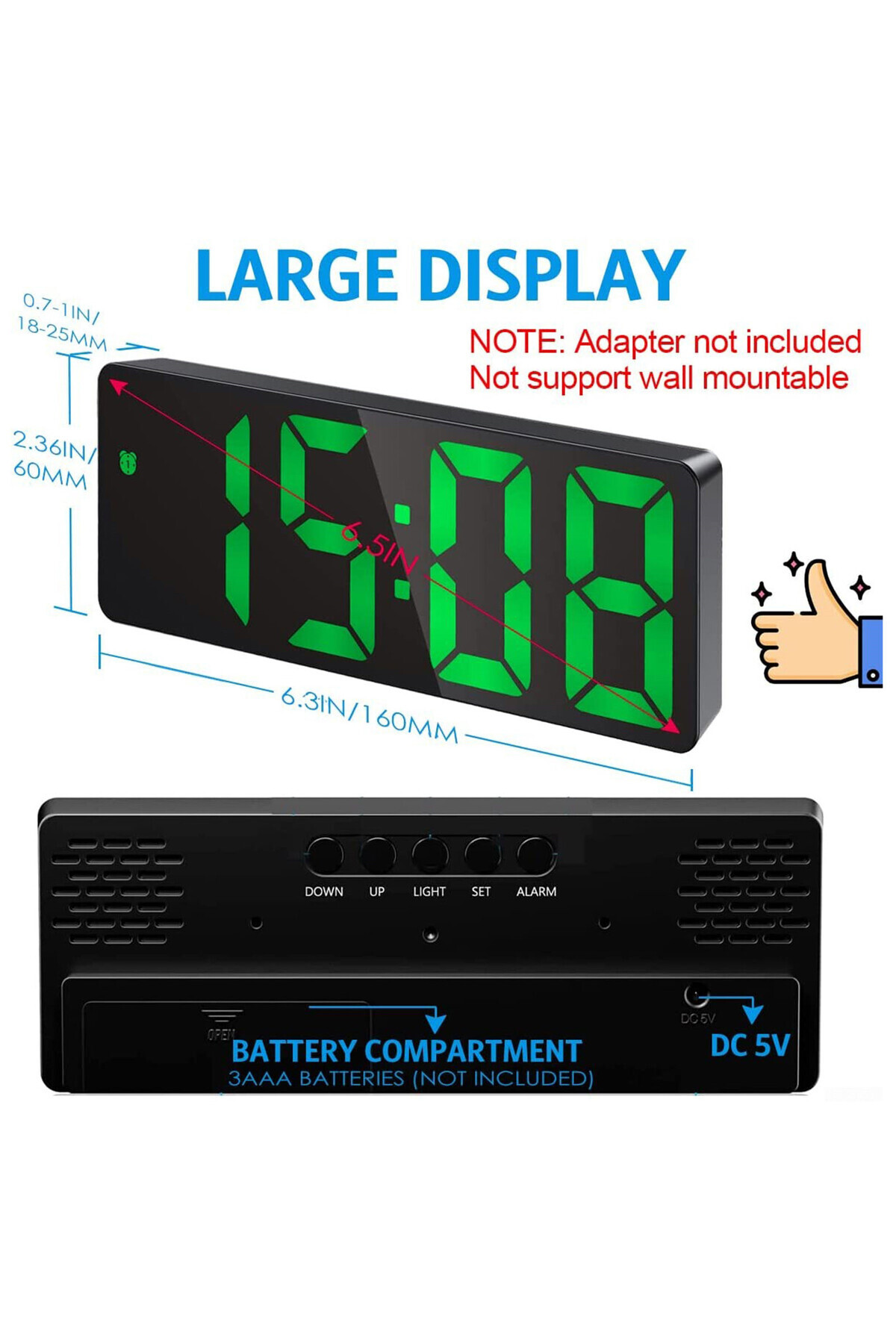 Choice-Digital Alarm Clock LED Clock Minimalist Style Large Letter Alarm Clock Temperature Display Adjus... 6