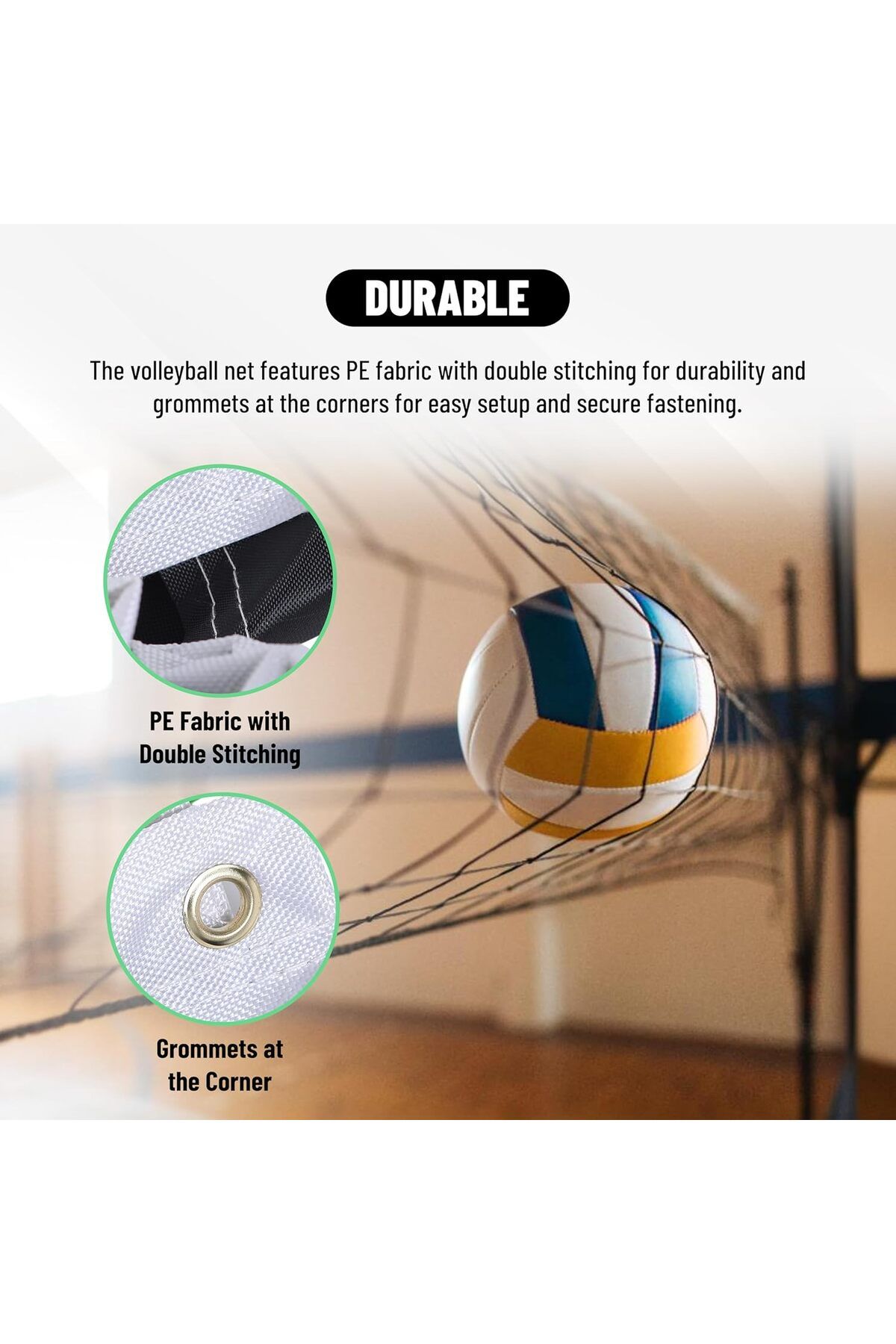 Endless-Professional Volleyball Net of 32 FT * 3 FT | White | Material: Polyethylene (PE) 3