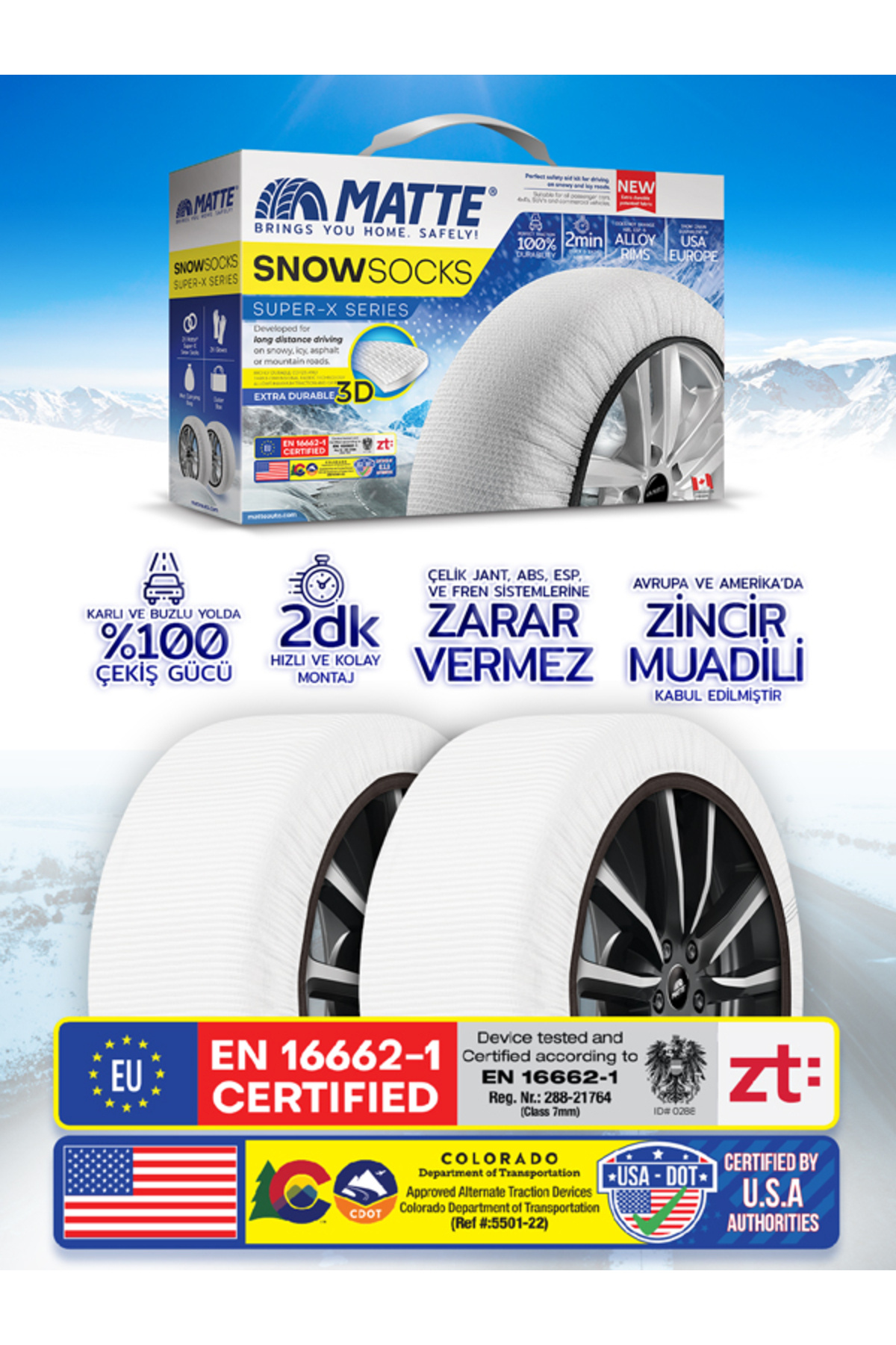 Matte Kar Çorabı Super-X Series185/70 R14 Lastik Uyumlu-Medium