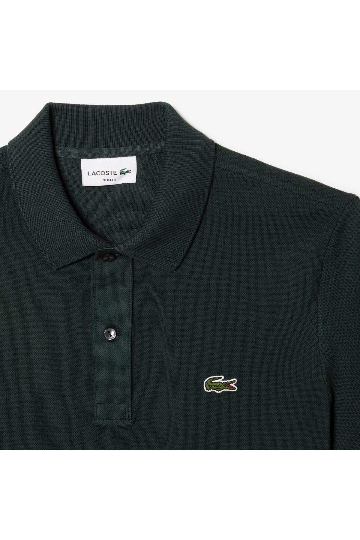 تی شرت یقه پولو مردانه L.12.12 باریک و چوگان سبز تیره Lacoste