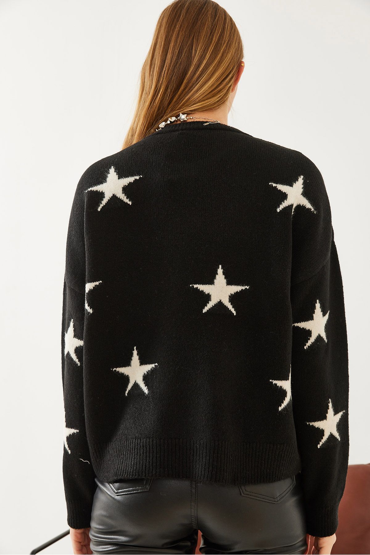 Bianco Lucci-Women's Crew Neck Star Patterned Knitwear Sweater 20247536 2
