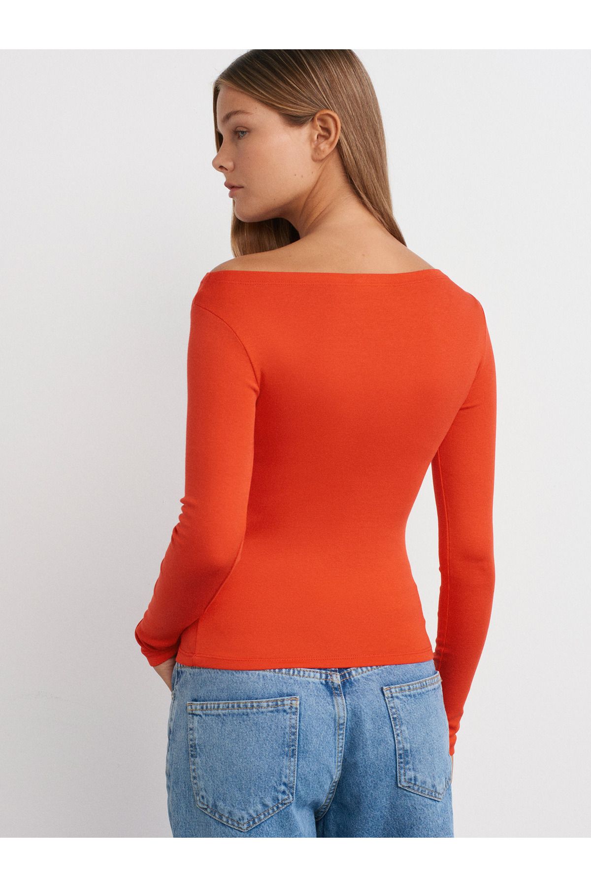 Dilvin-31332 Boat Neck Long Sleeve Ball-Red 5