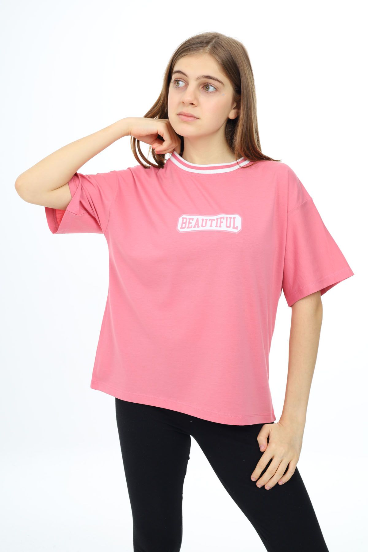 Cansın Mini-Tricou pentru fetiță, frumos scris, supradimensionat, roz 17812 3